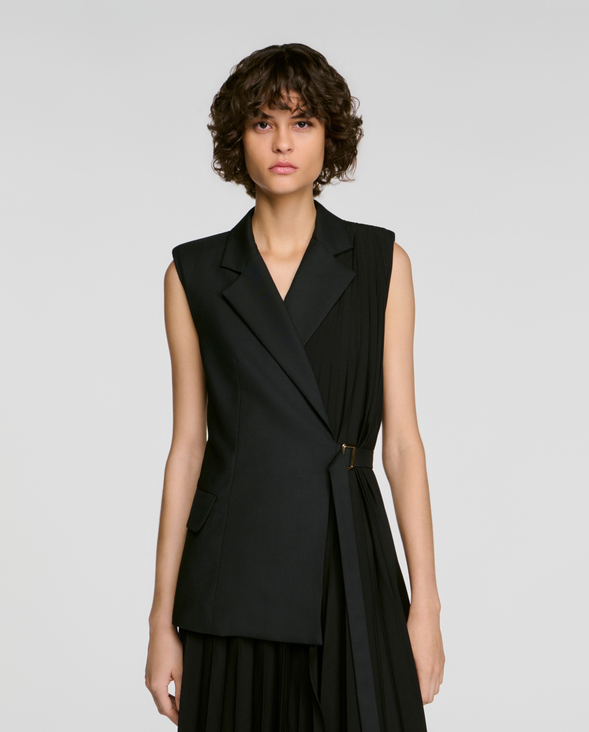 Vestido midi cruzado 2 en 1 asimétrico - Sandro - Negro Negro-5