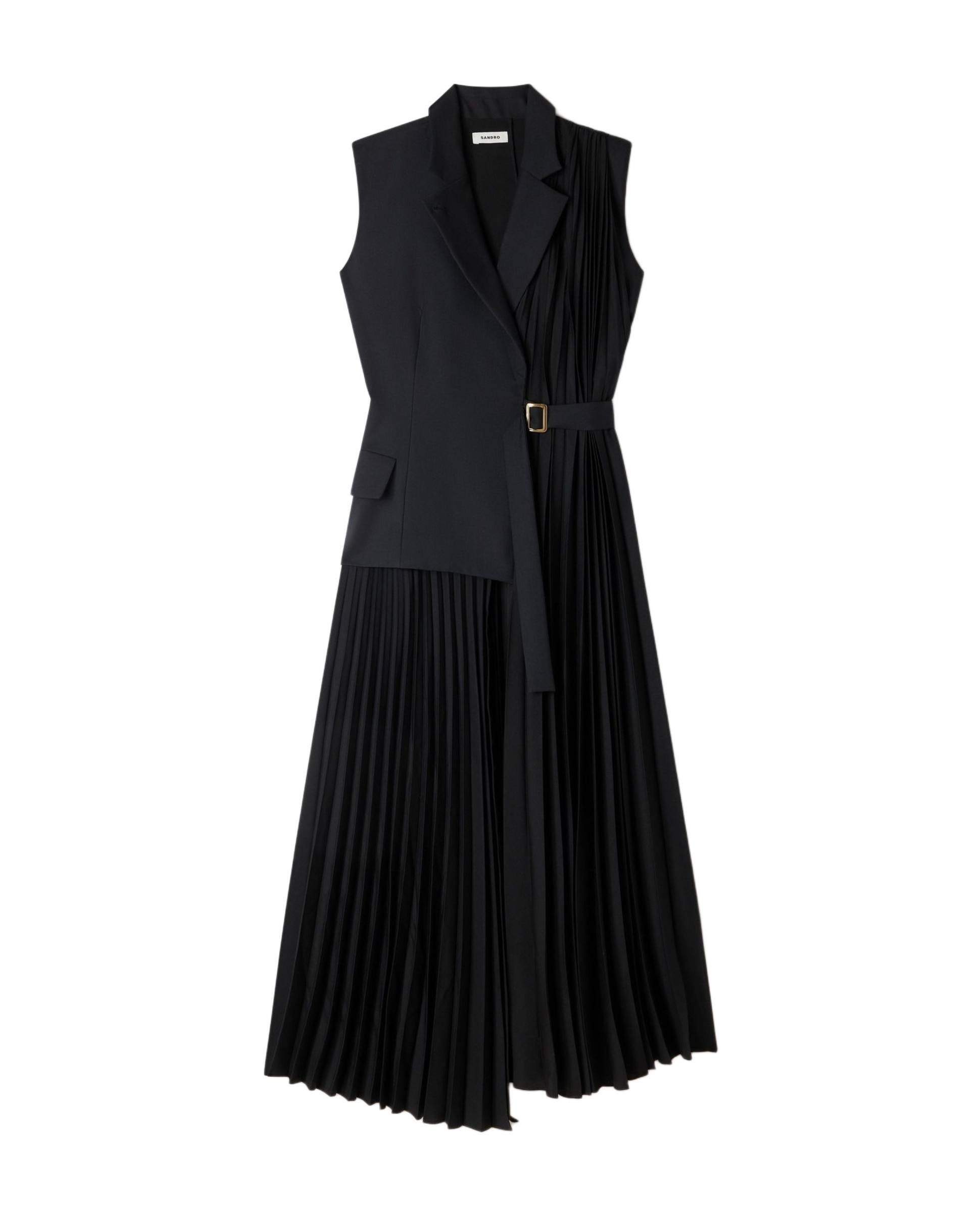 Vestido midi cruzado 2 en 1 asimétrico - Sandro - Negro Negro-6