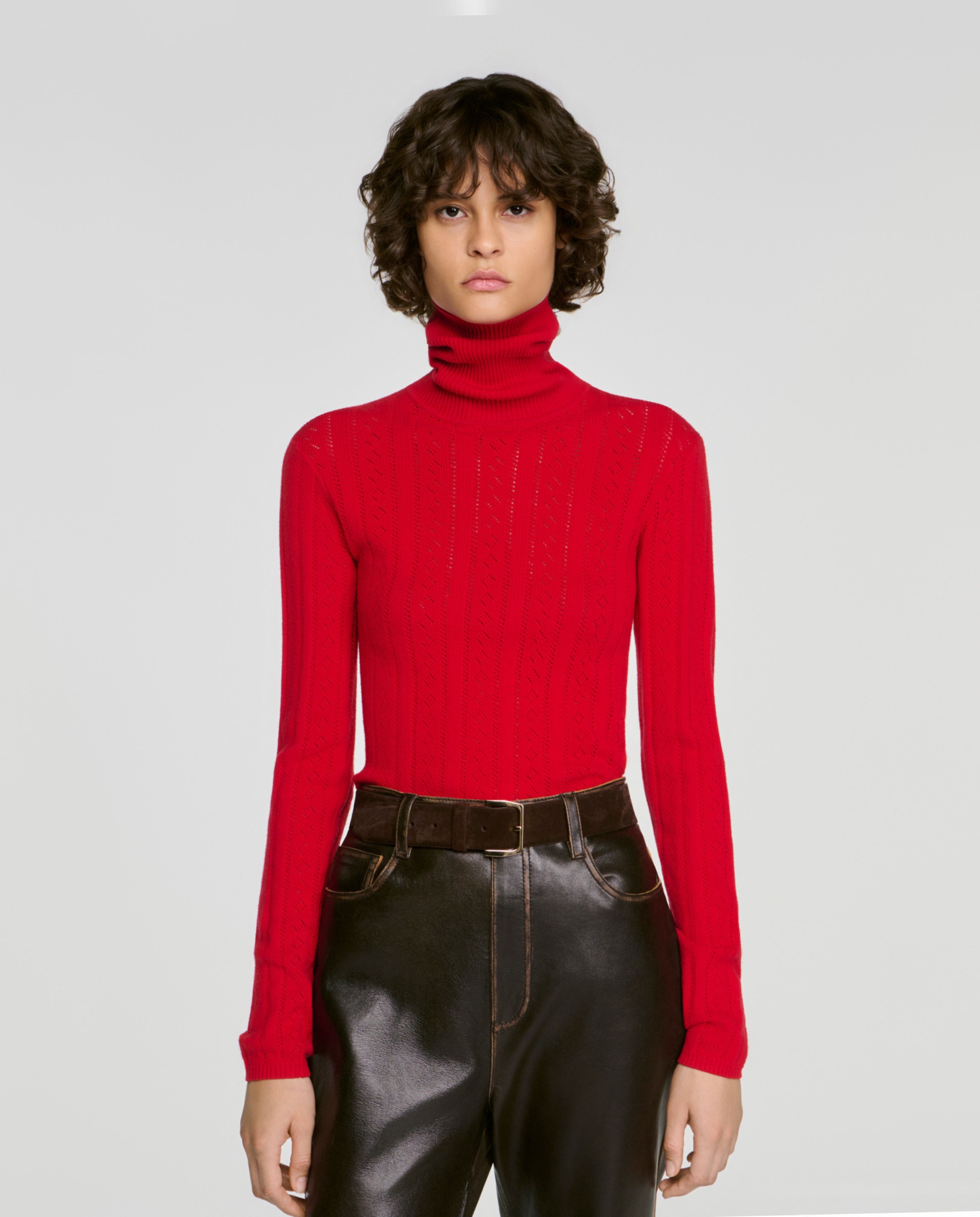 Imagen 0 de Jersey de mujer de cuello vuelto trenzado Rojo