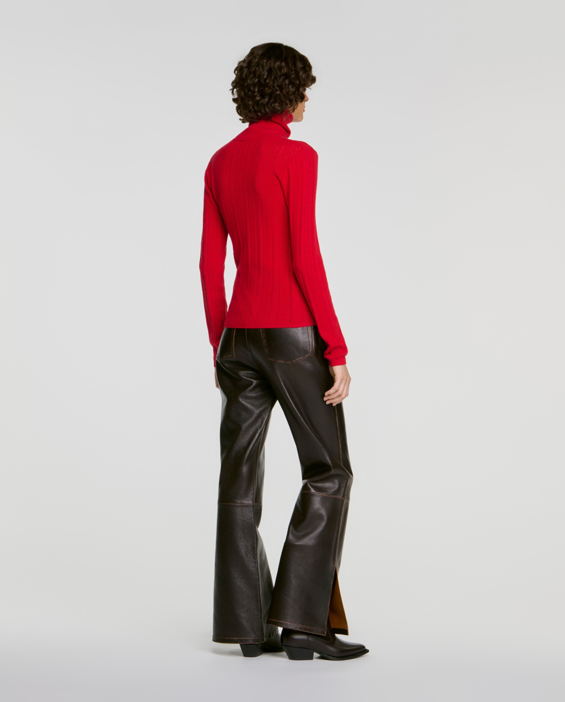 Jersey de mujer de cuello vuelto trenzado - Sandro - Rojo Rojo-2