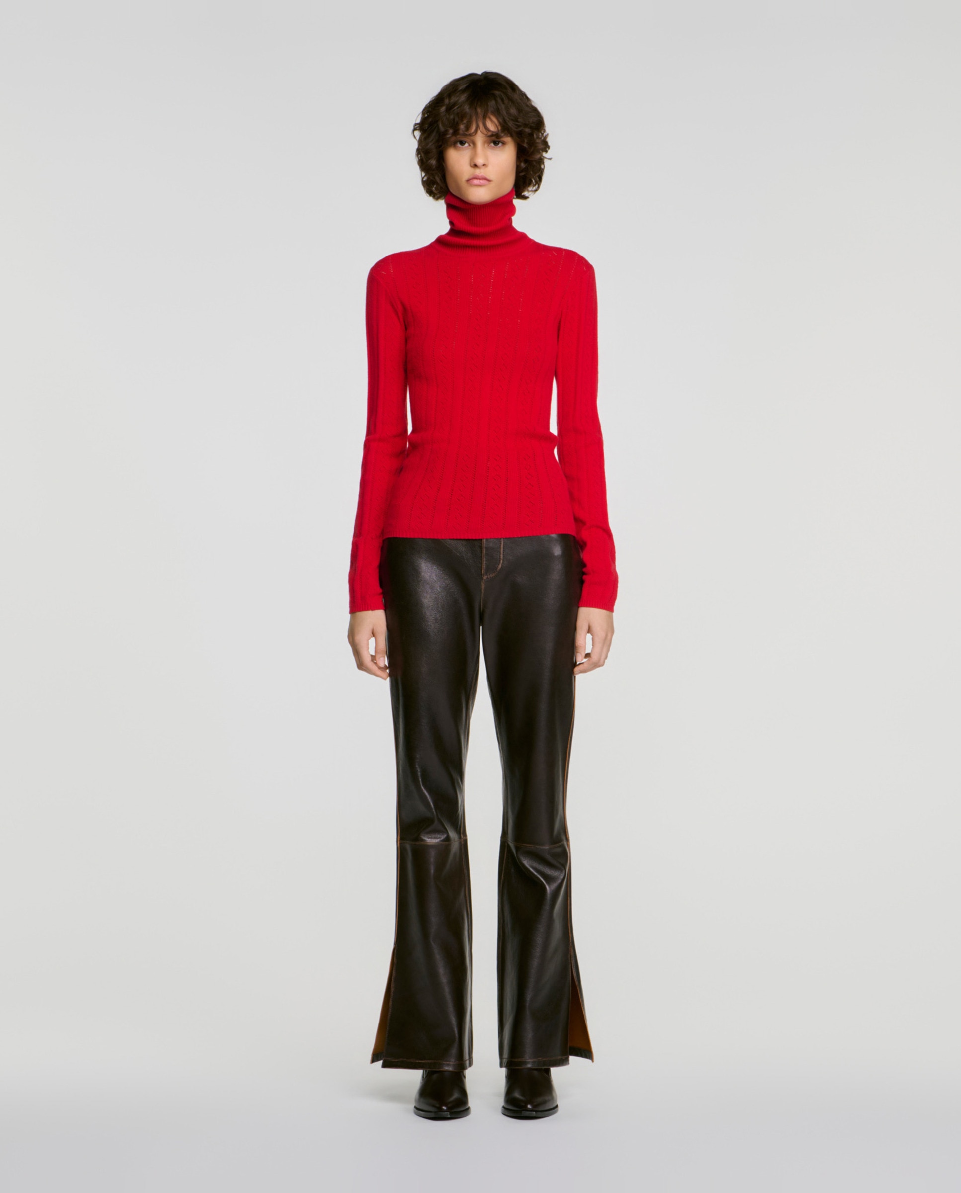 Jersey de mujer de cuello vuelto trenzado - Sandro - Rojo Rojo-3