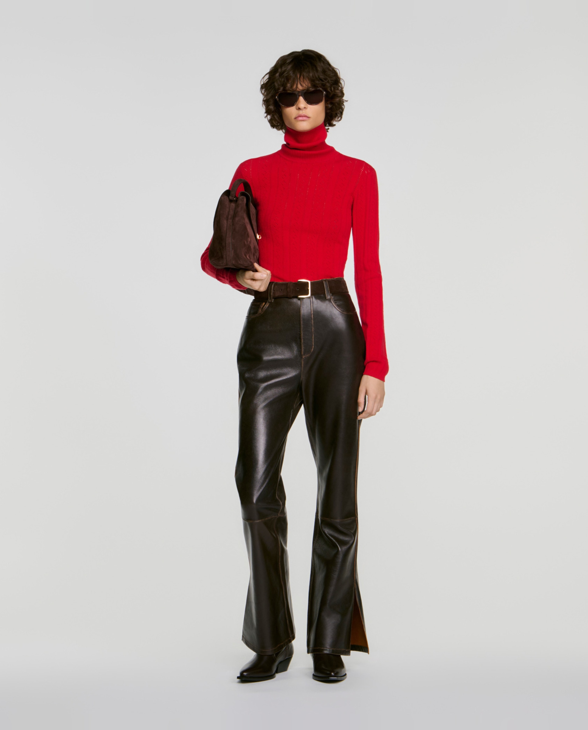 Jersey de mujer de cuello vuelto trenzado - Sandro - Rojo Rojo-4