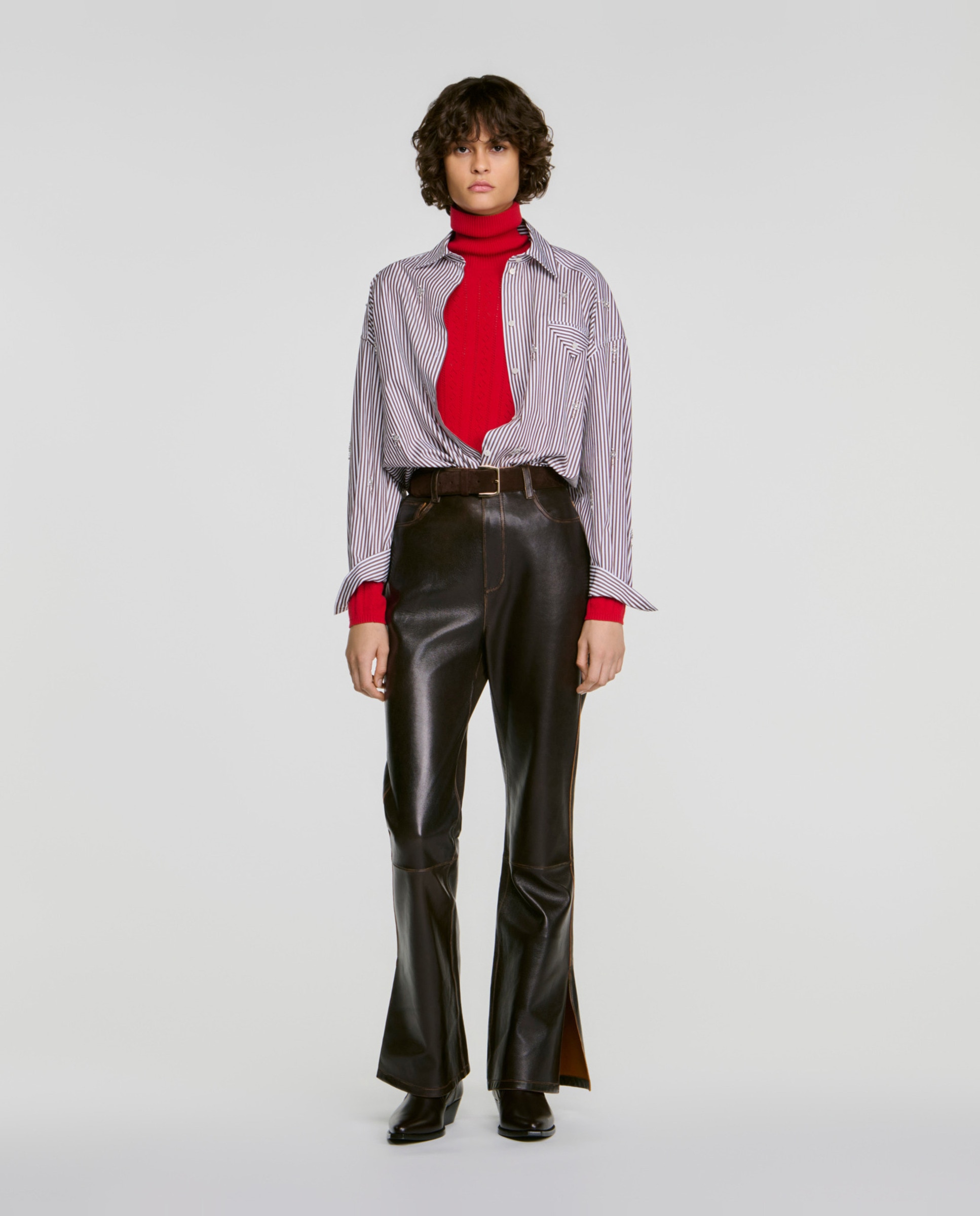 Jersey de mujer de cuello vuelto trenzado - Sandro - Rojo Rojo-6