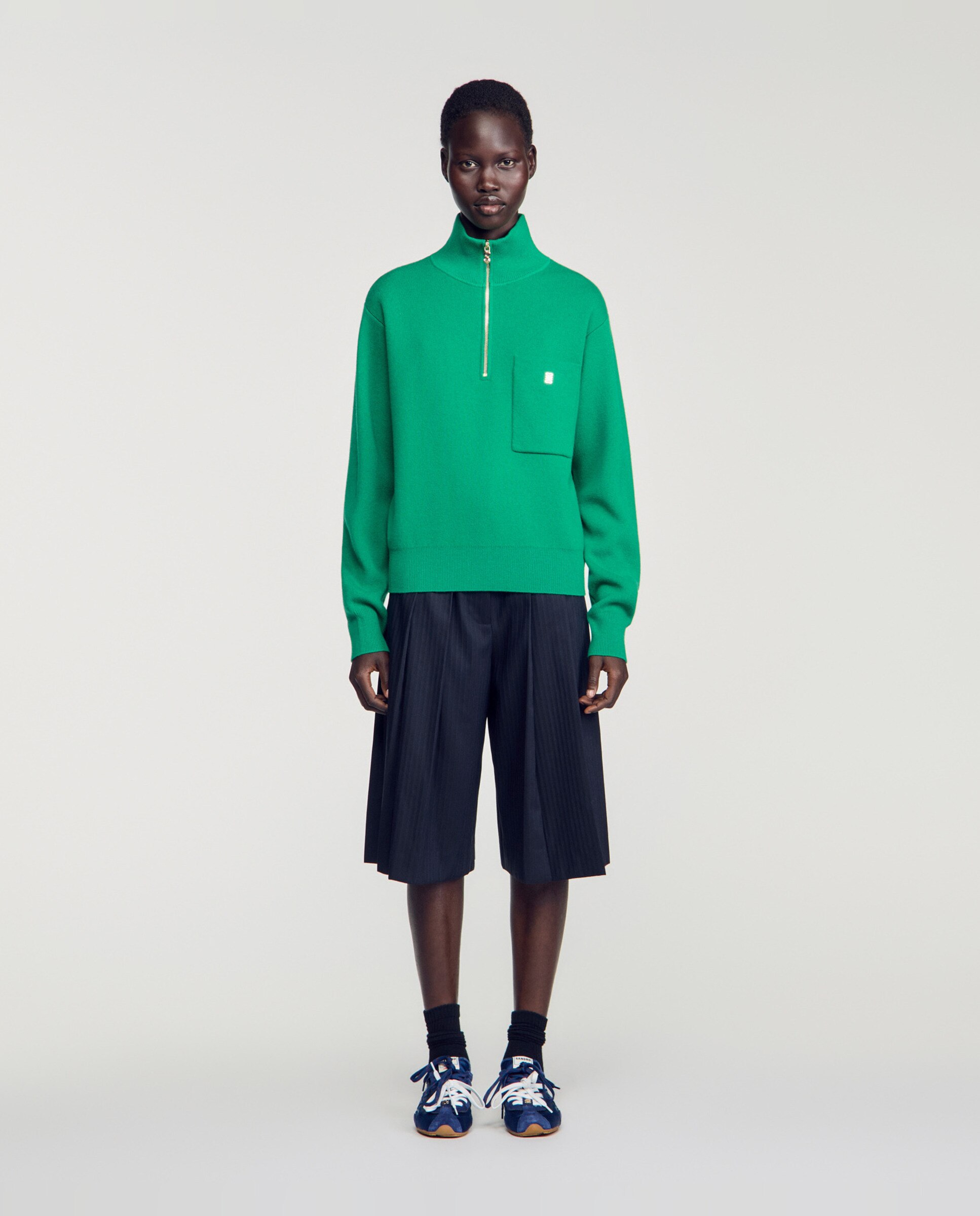 Jersey de punto de mujer cuello vuelto trenzado - Sandro - Verde Verde-3