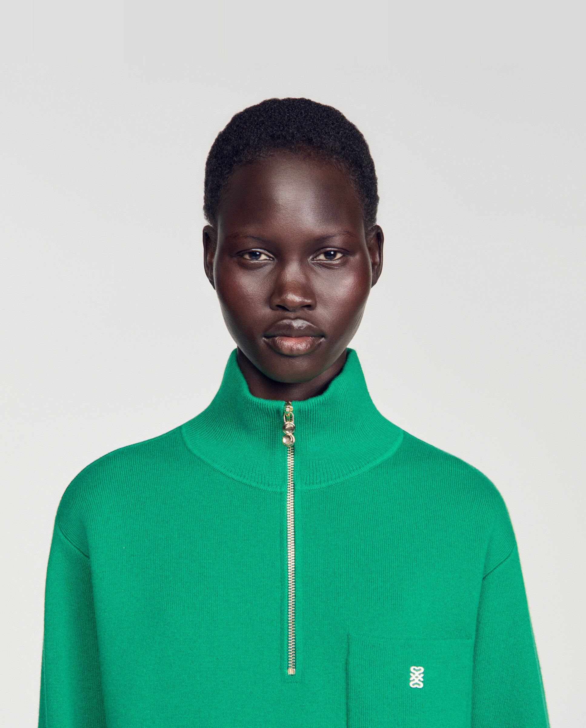 Jersey de punto de mujer cuello vuelto trenzado - Sandro - Verde Verde-4