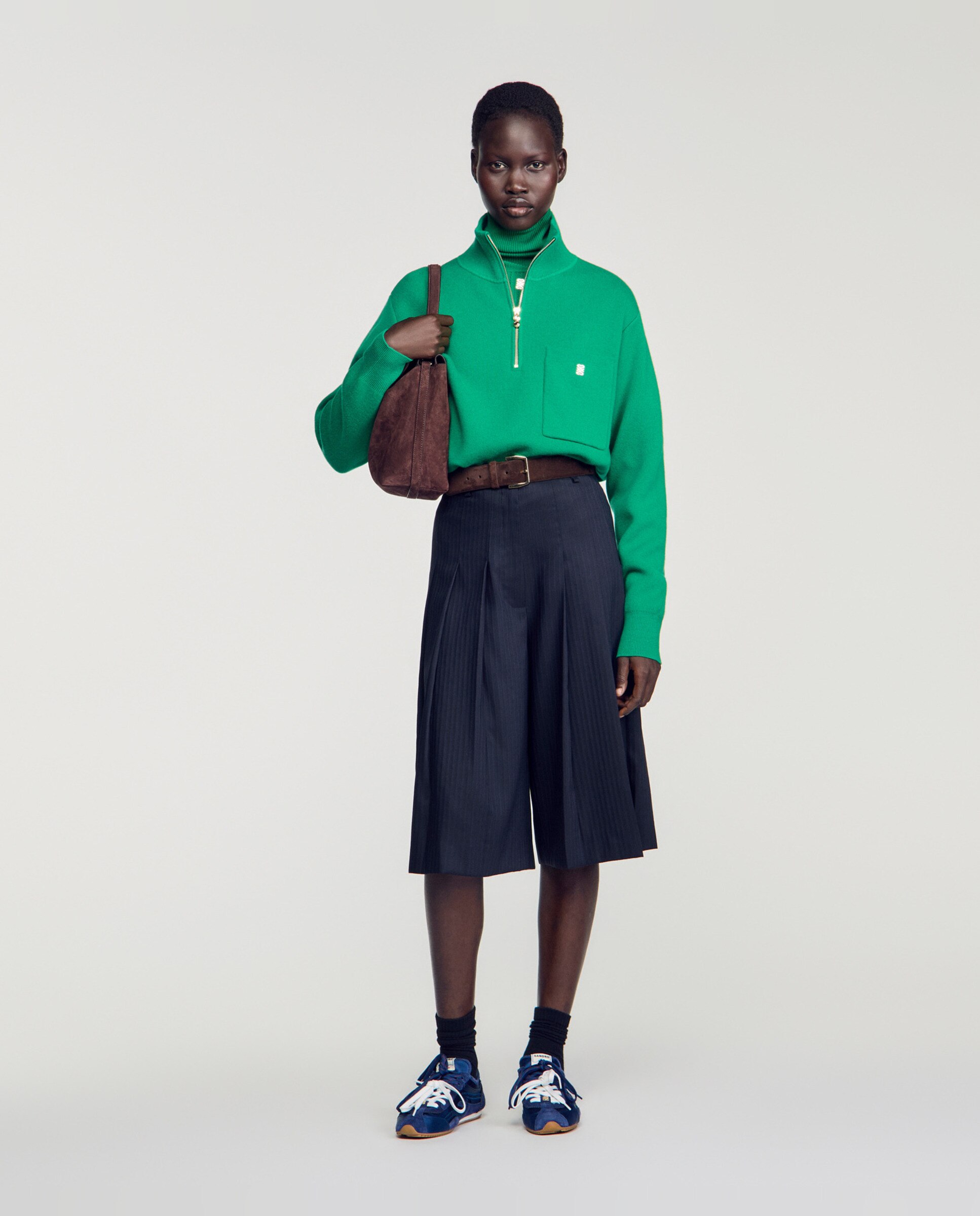 Jersey de punto de mujer cuello vuelto trenzado - Sandro - Verde Verde-5