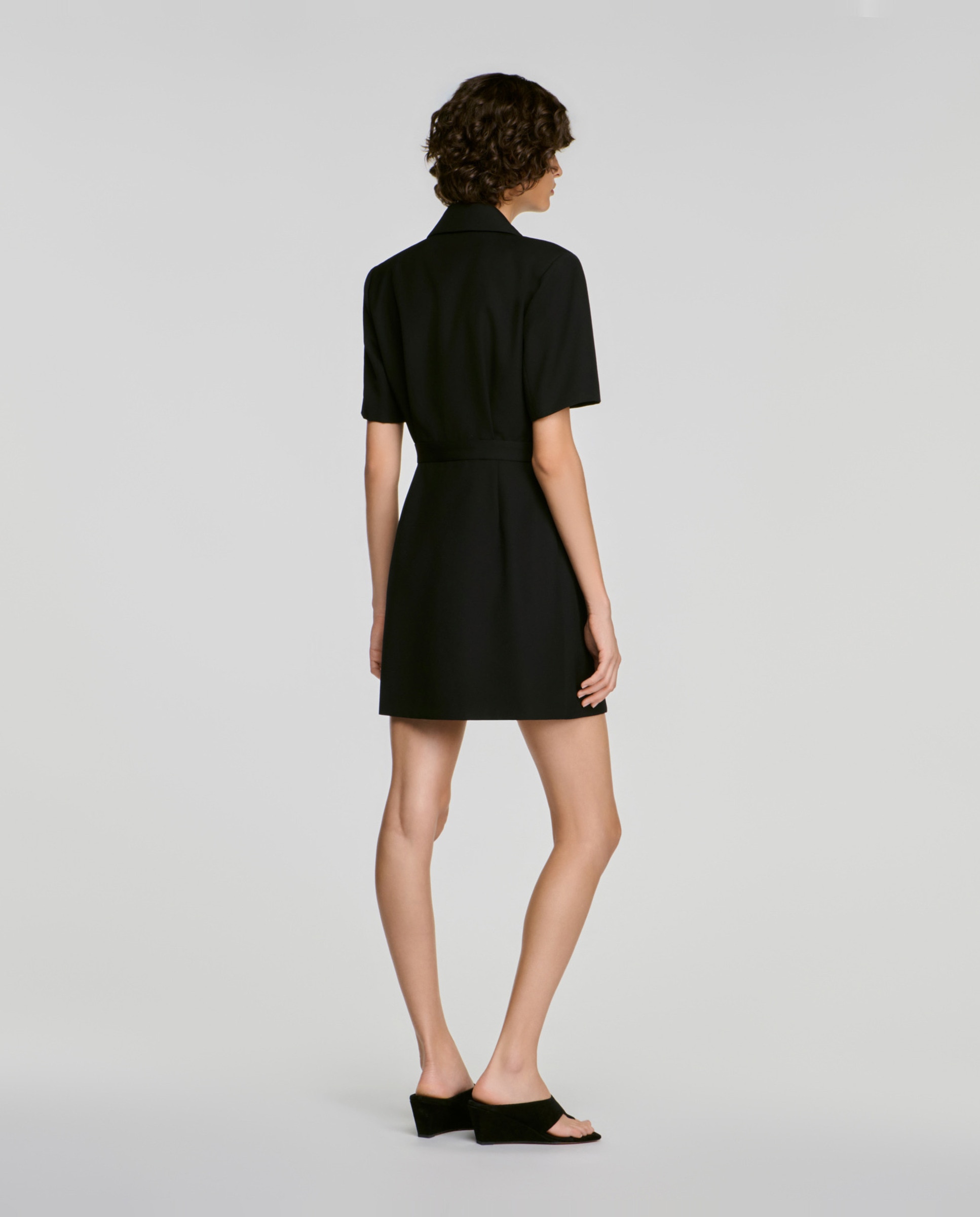 Vestido corto cruzado con encaje y cuello sastre - Sandro - Negro Negro-6