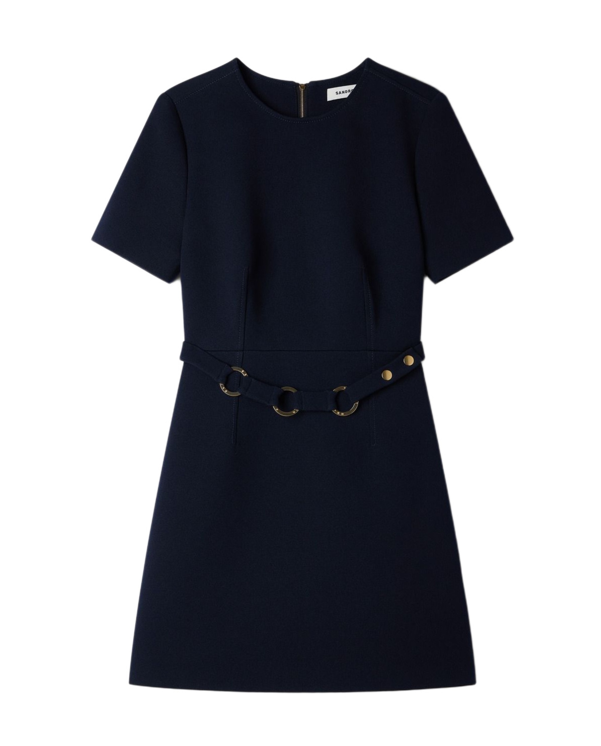 Vestido corto entallado con cinturón de anillas - Sandro - Azul marino Azul marino-6
