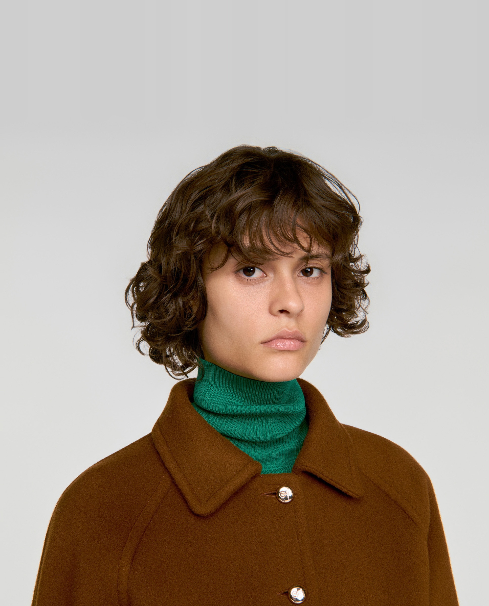 Abrigo de mujer corto y recto con lana - Sandro - Camel Camel-4