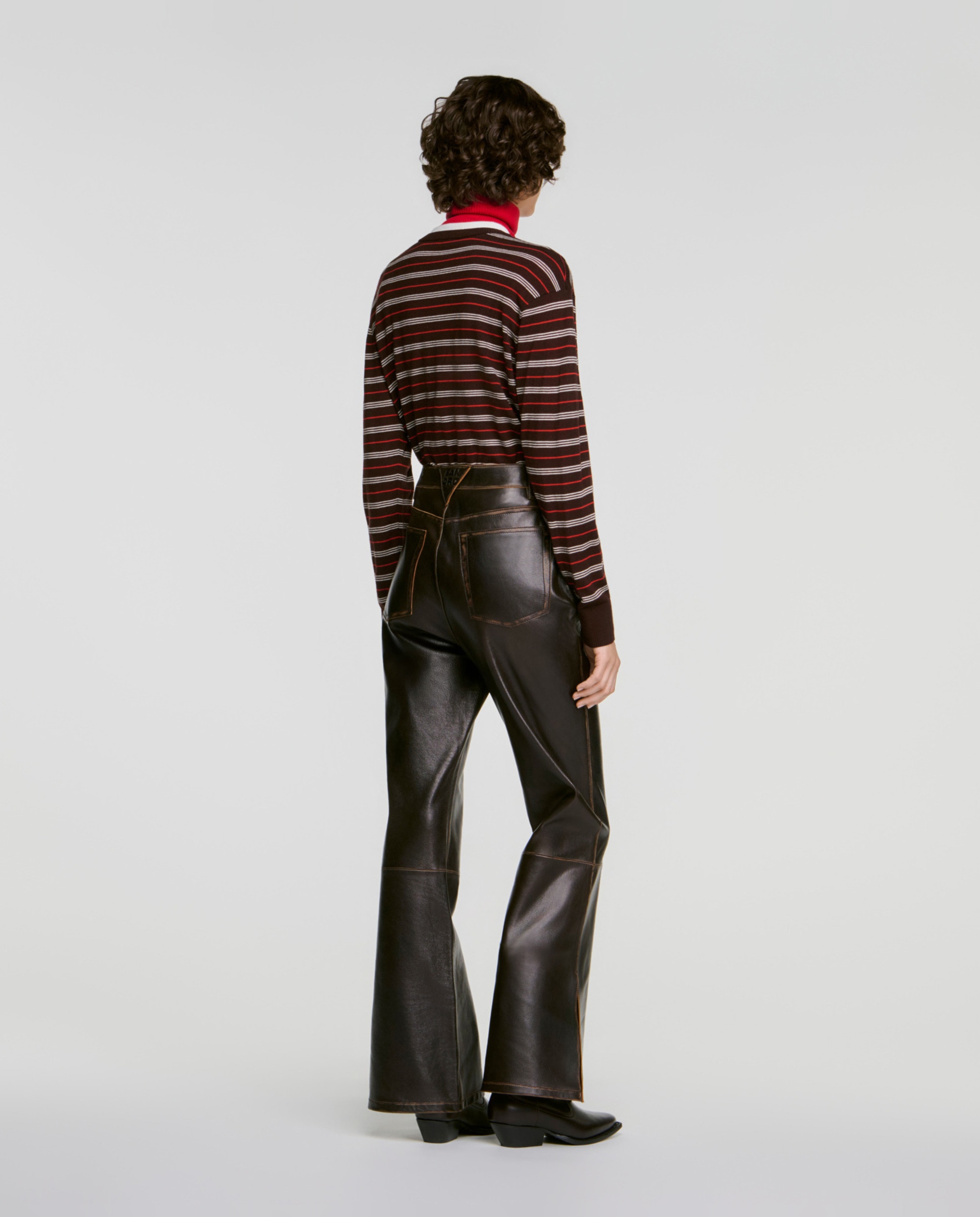 Pantalones acampanados de mujer de piel efecto envejecido - Sandro - Marrón Marrón-3