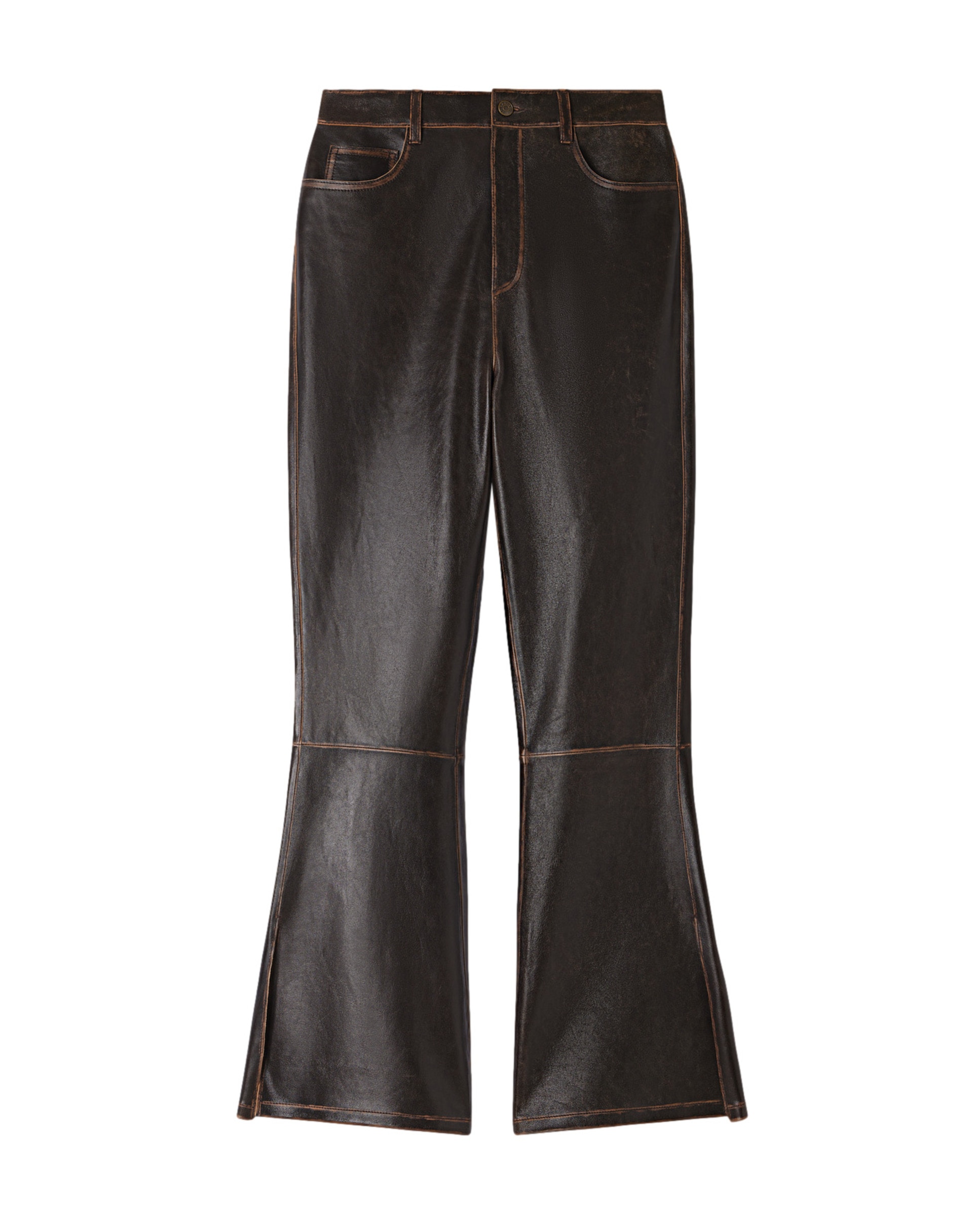 Pantalones acampanados de mujer de piel efecto envejecido - Sandro - Marrón Marrón-6