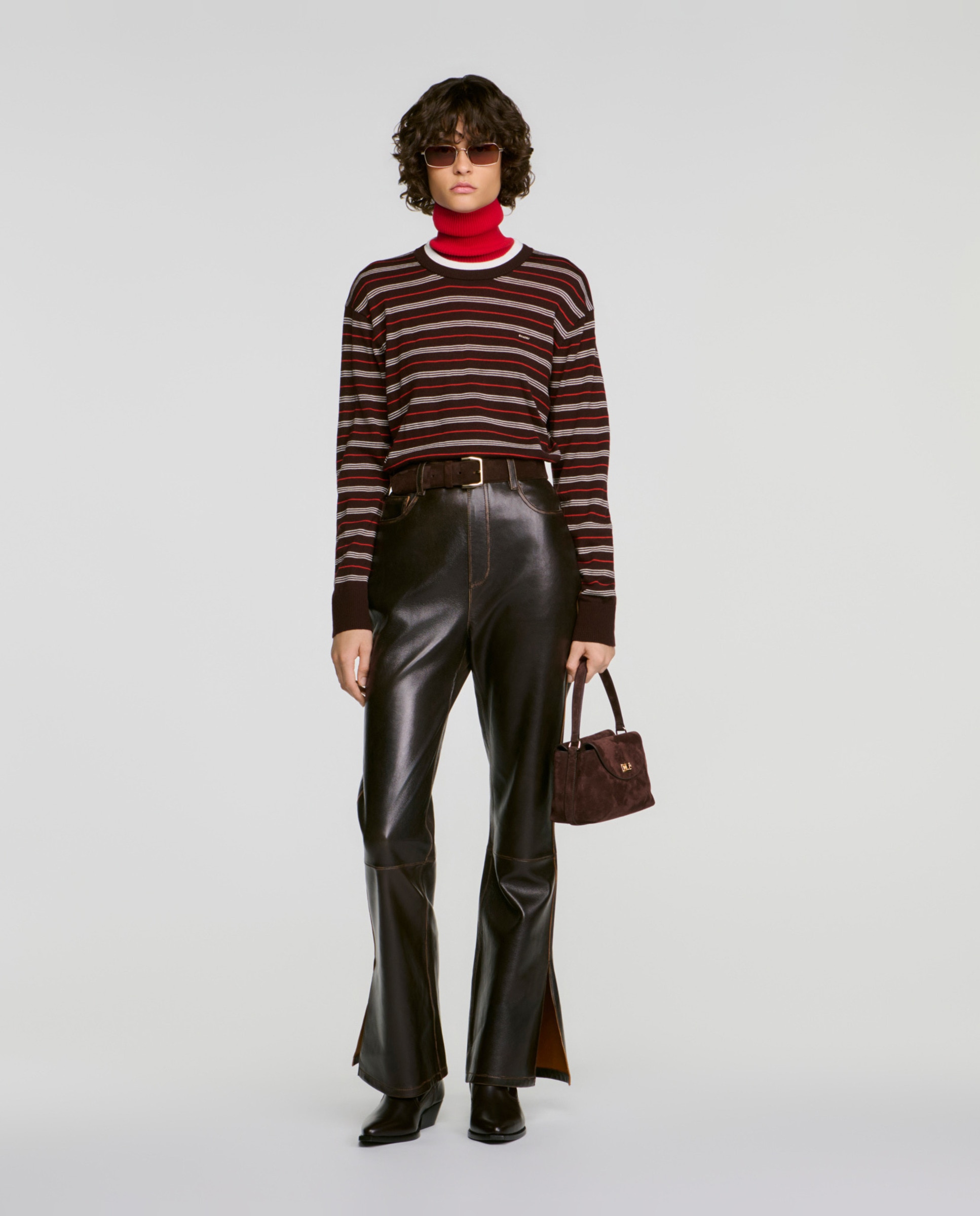Pantalones acampanados de mujer de piel efecto envejecido - Sandro - Marrón Marrón-5