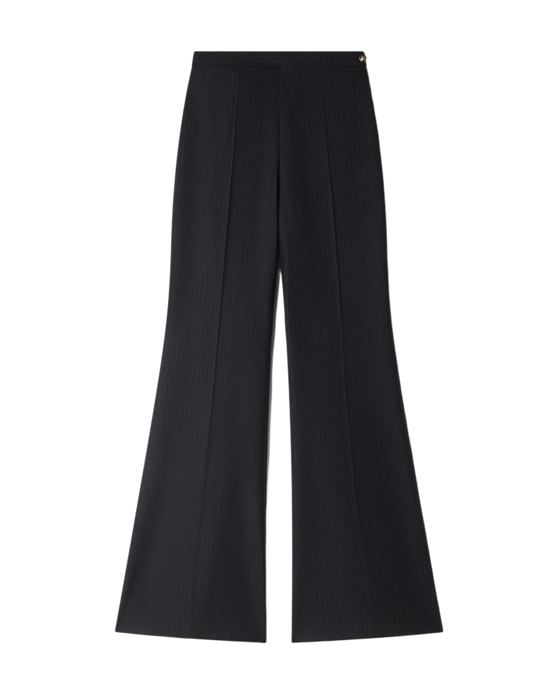 Pantalones de vestir de mujer acampanados de talle alto a rayas con lana - Sandro - Azul marino Azul marino-7