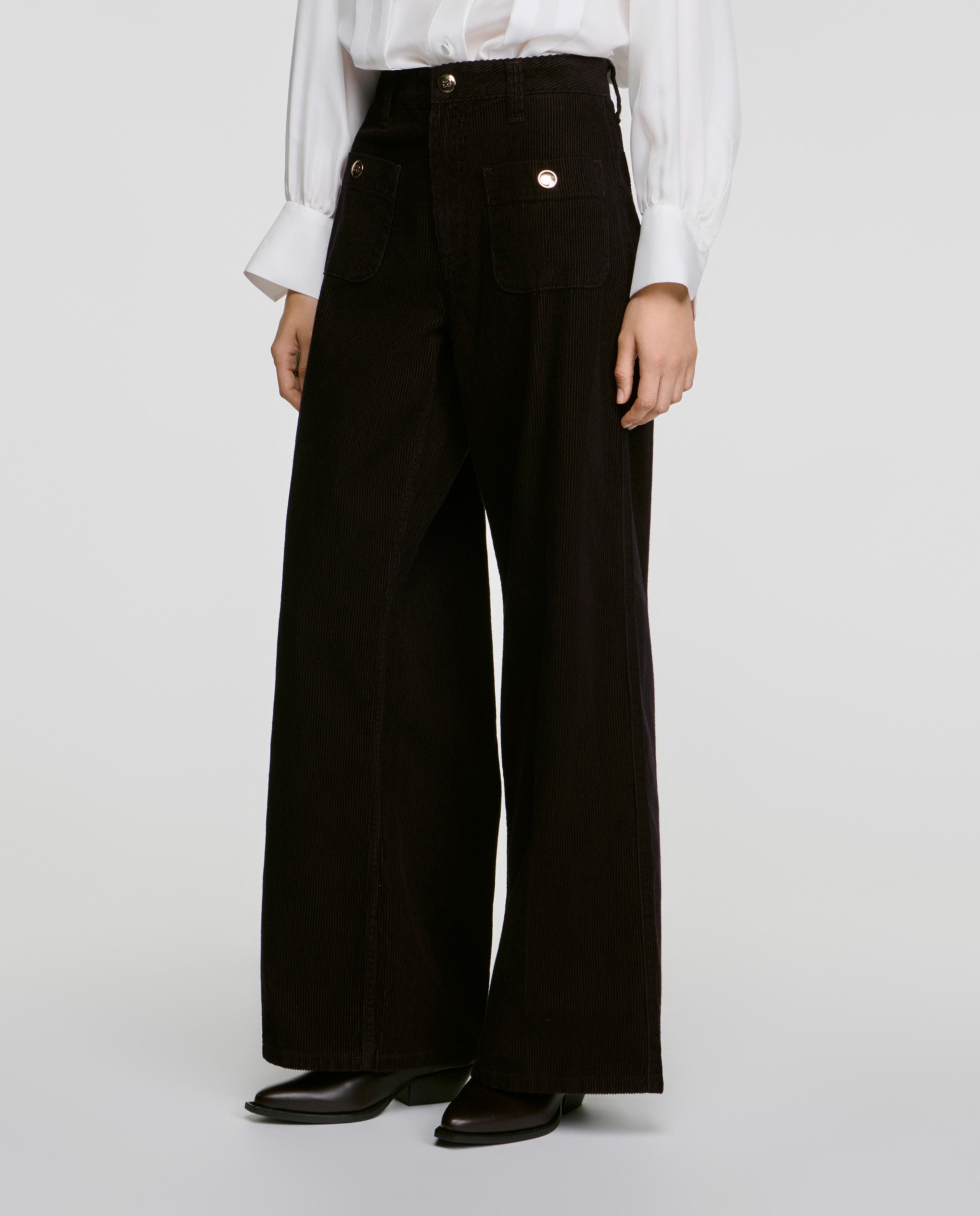 Pantalones de mujer rectos de terciopelo 100% algodón - Sandro - Rojo Rojo-2