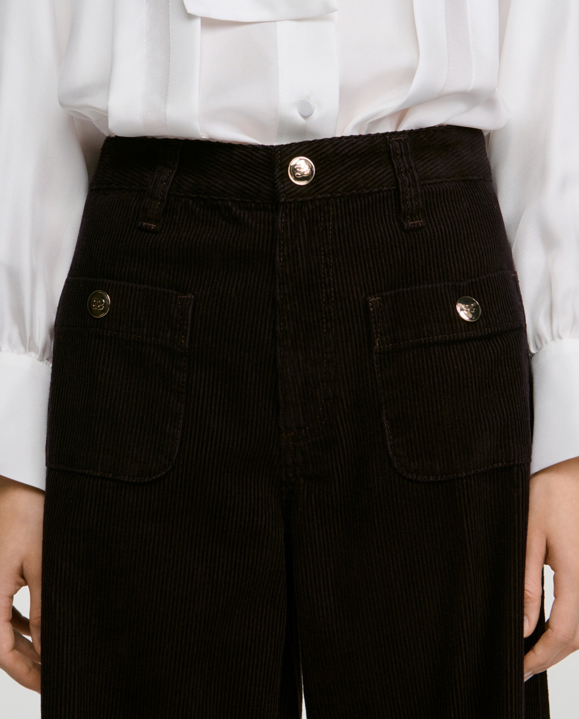 Pantalones de mujer rectos de terciopelo 100% algodón - Sandro - Rojo Rojo-4