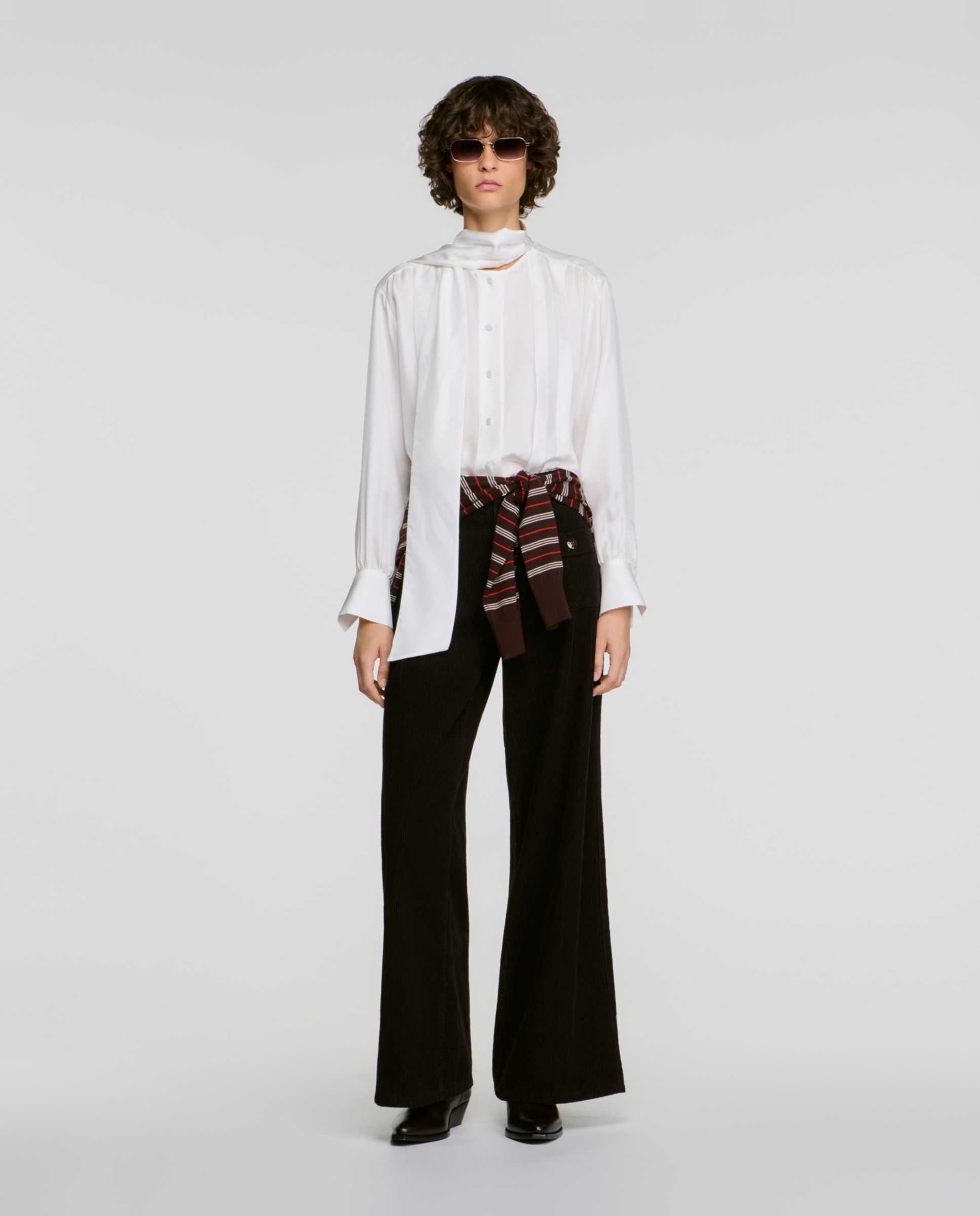 Pantalones de mujer rectos de terciopelo 100% algodón - Sandro - Rojo Rojo-5