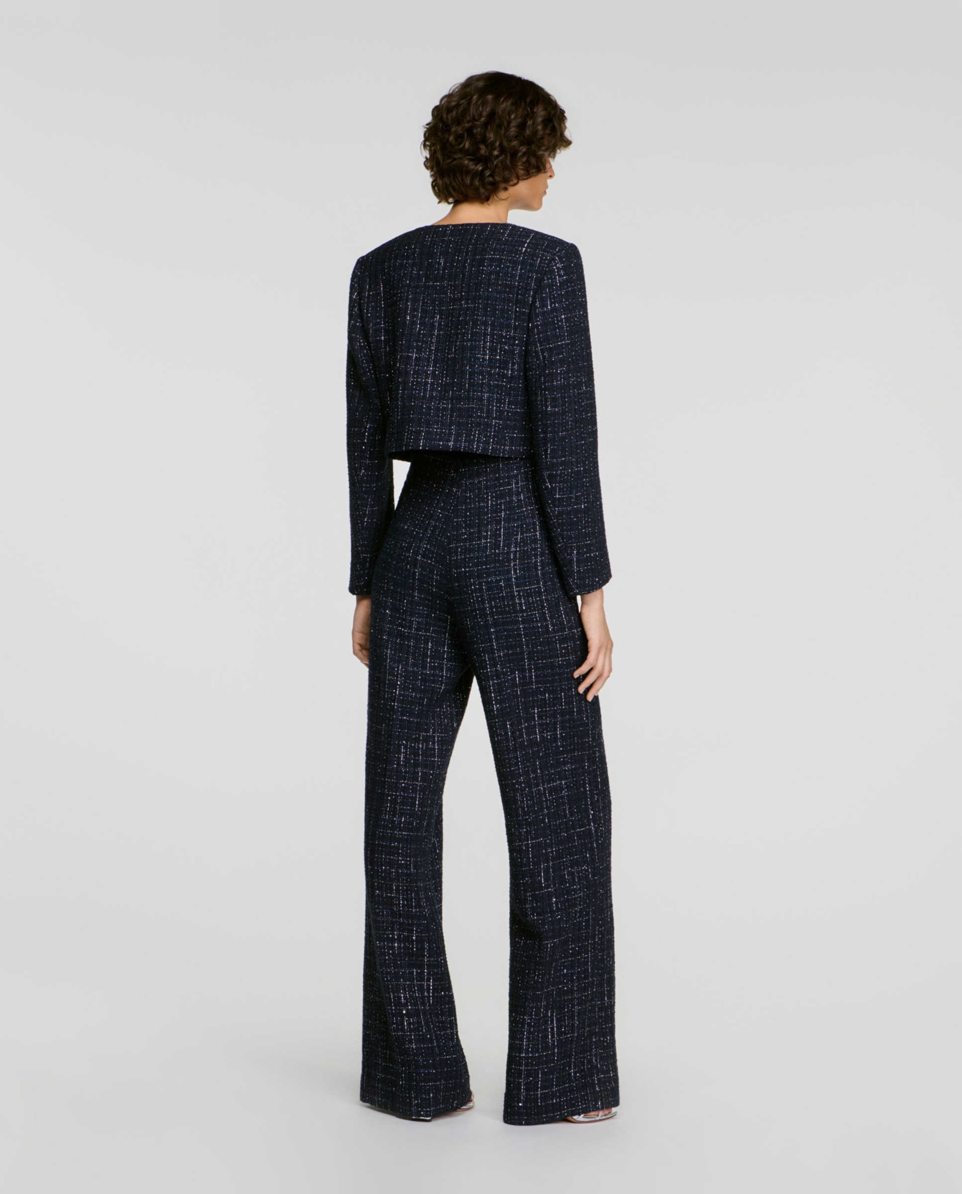 Pantalones anchos de mujer 100% algodón de tweed de fantasía con bolsillos de parche - Sandro - Azul Azul-3