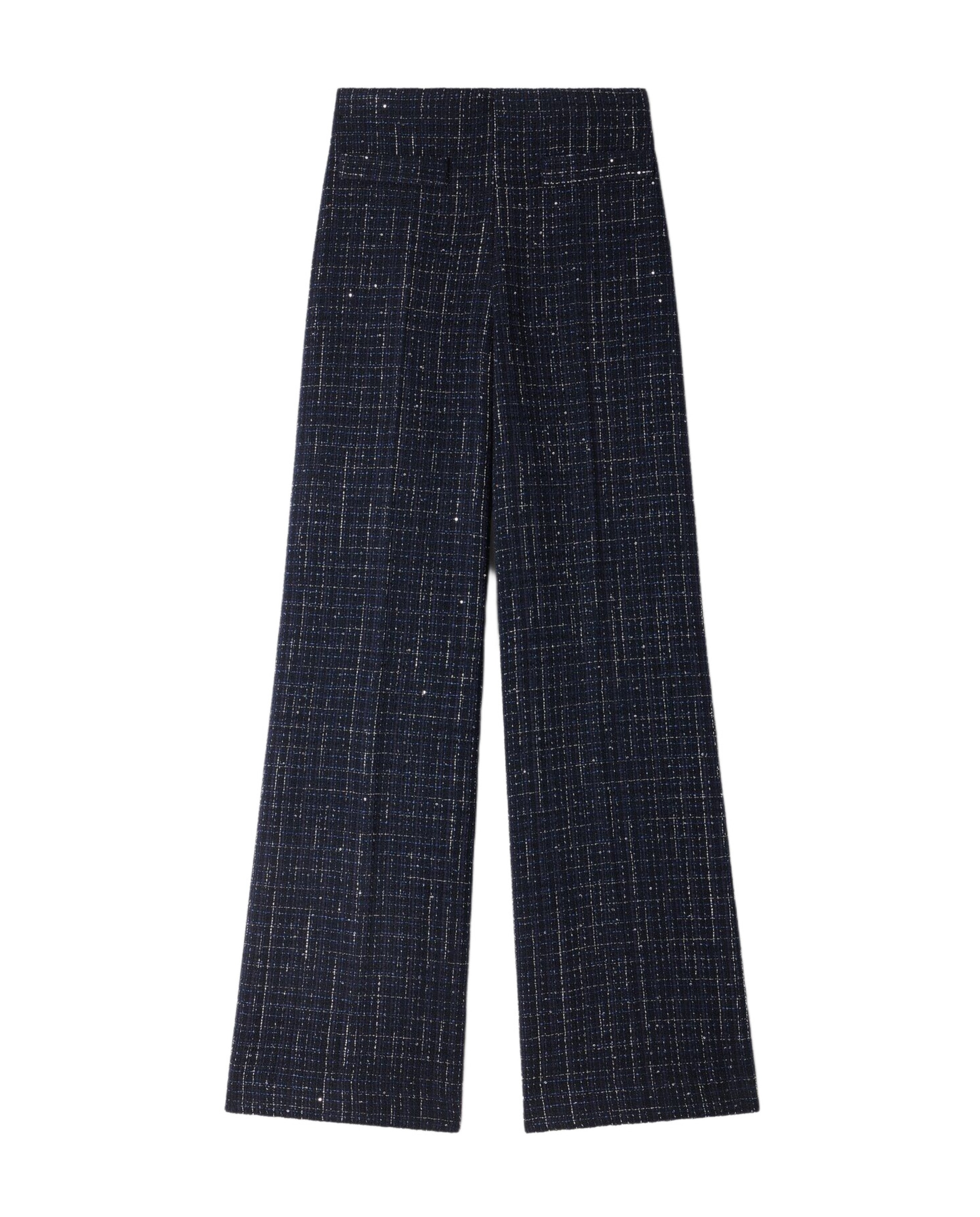 Pantalones anchos de mujer 100% algodón de tweed de fantasía con bolsillos de parche - Sandro - Azul Azul-6