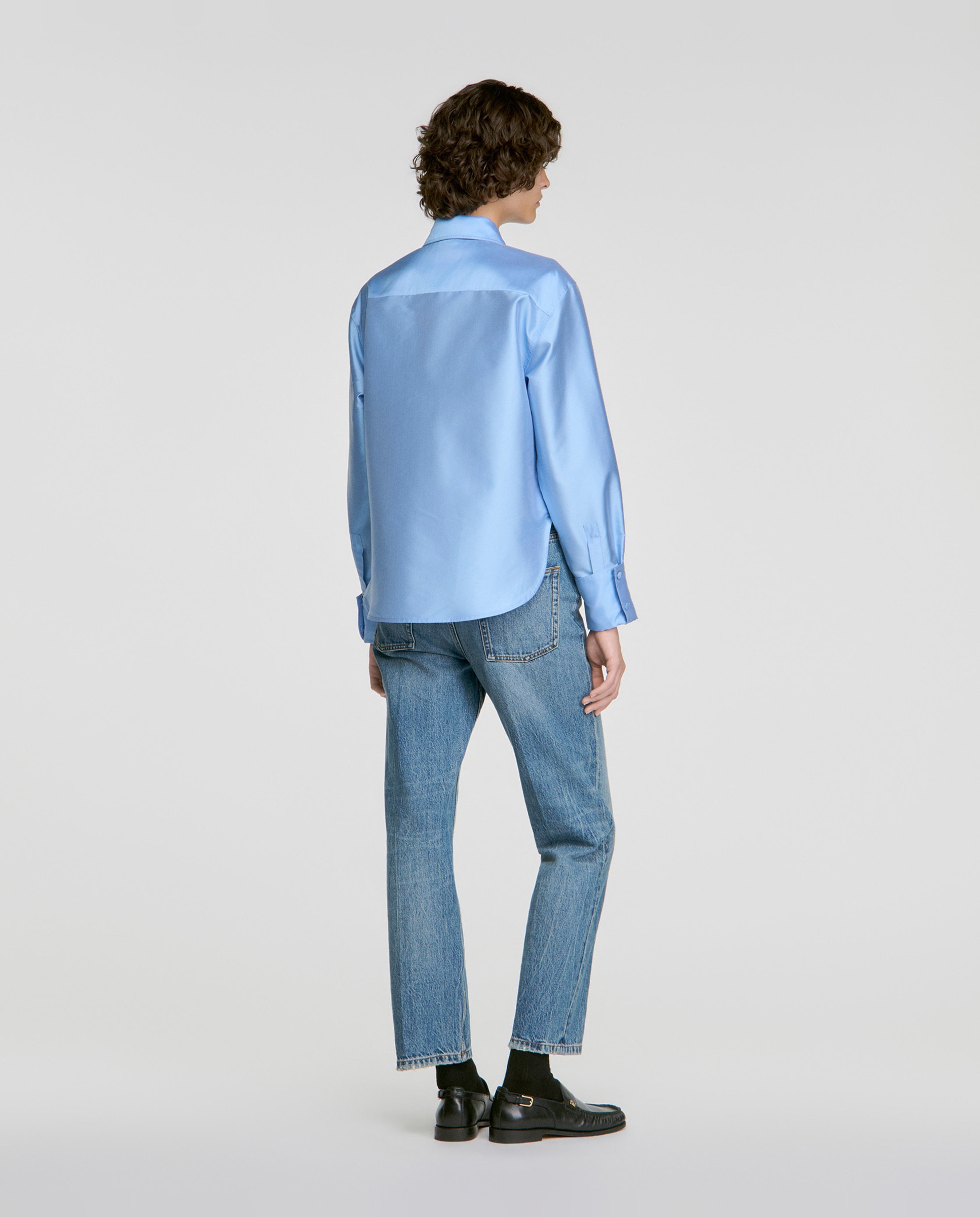 Camisa de mujer satinada recta con botón joya - Sandro - Azul claro Azul claro-2