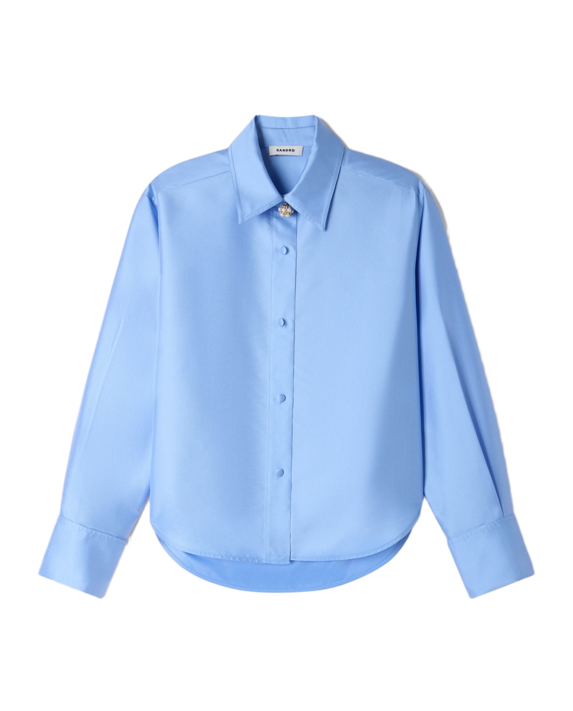 Camisa de mujer satinada recta con botón joya - Sandro - Azul claro Azul claro-7