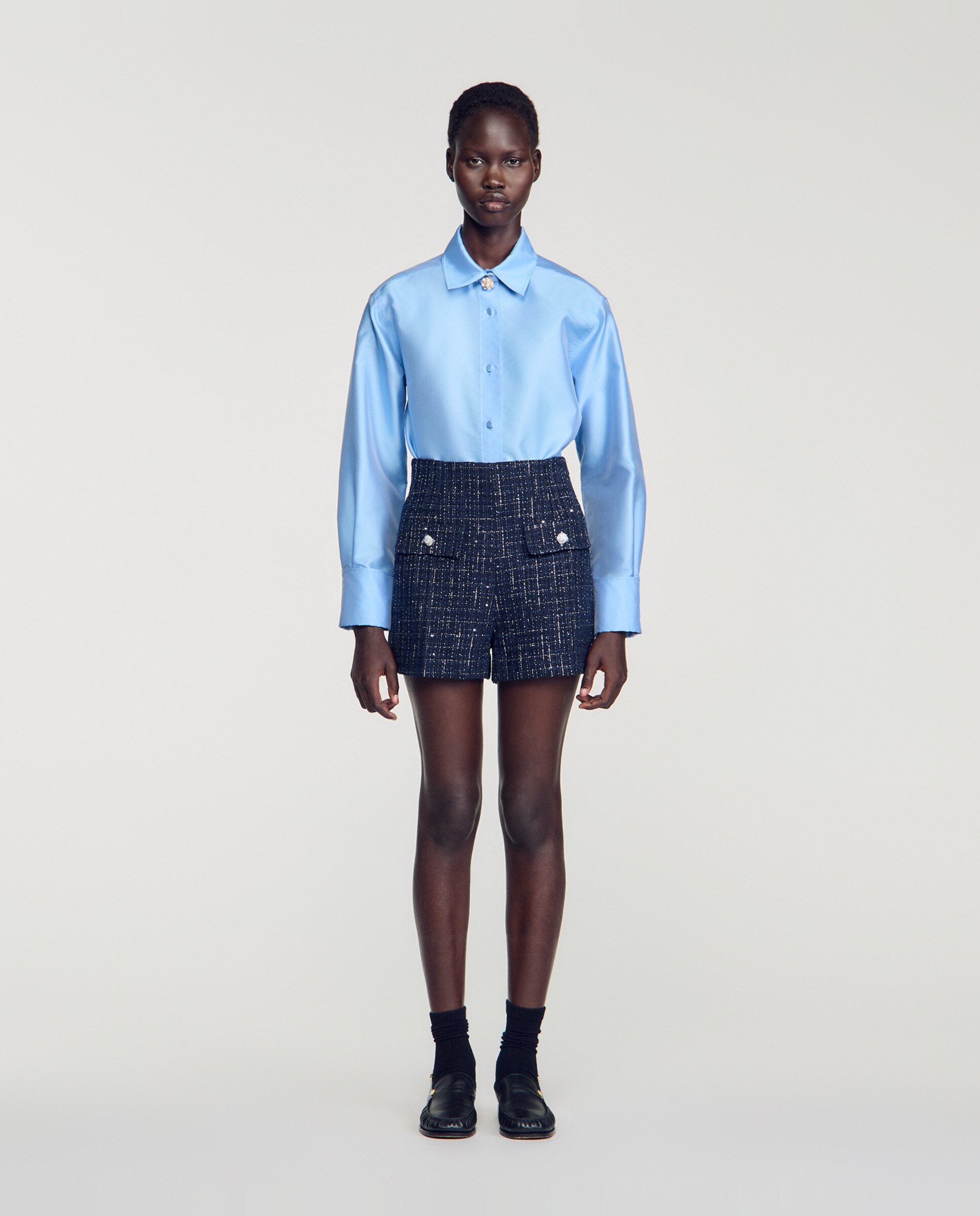 Imagen 0 de Short de mujer de talle alto de tweed de fantasía Azul