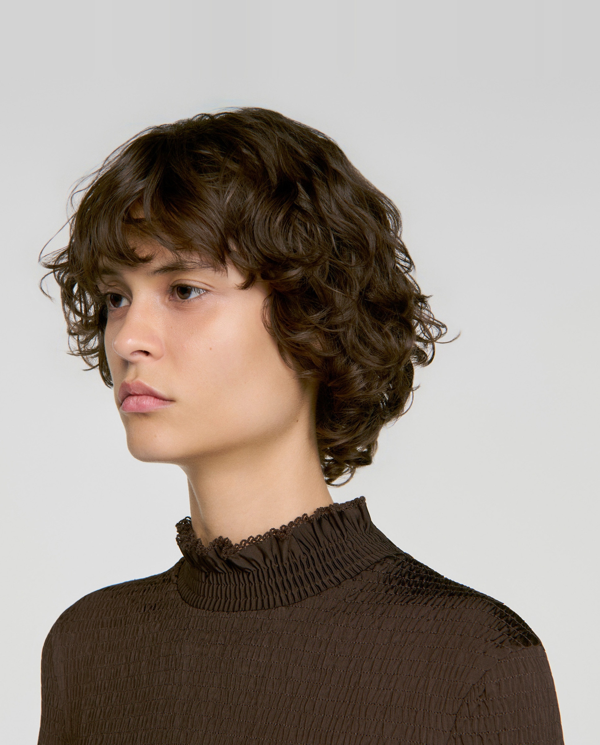 Camiseta de mujer fruncida cuello volante - Sandro - Marrón Marrón-4