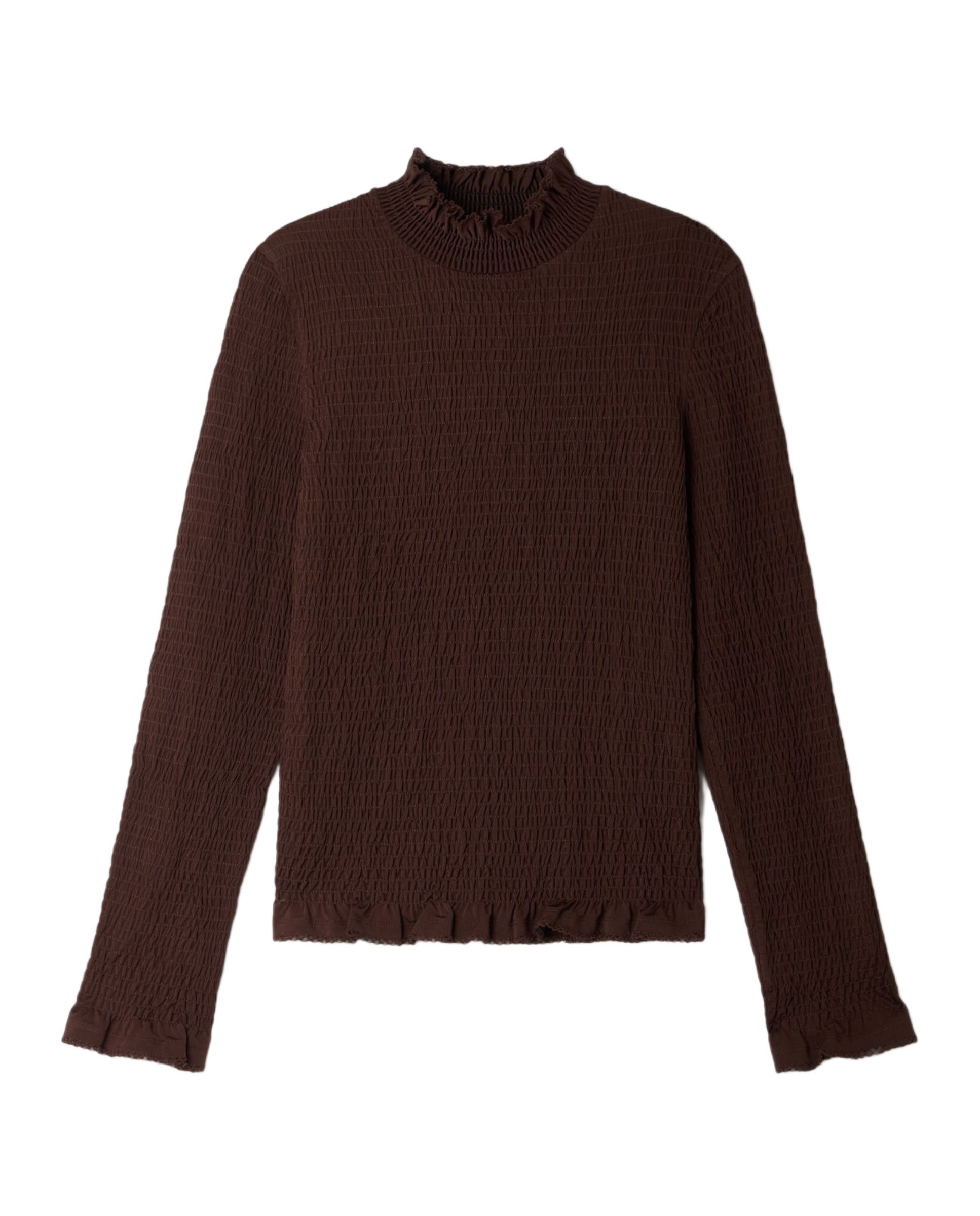 Camiseta de mujer fruncida cuello volante - Sandro - Marrón Marrón-7
