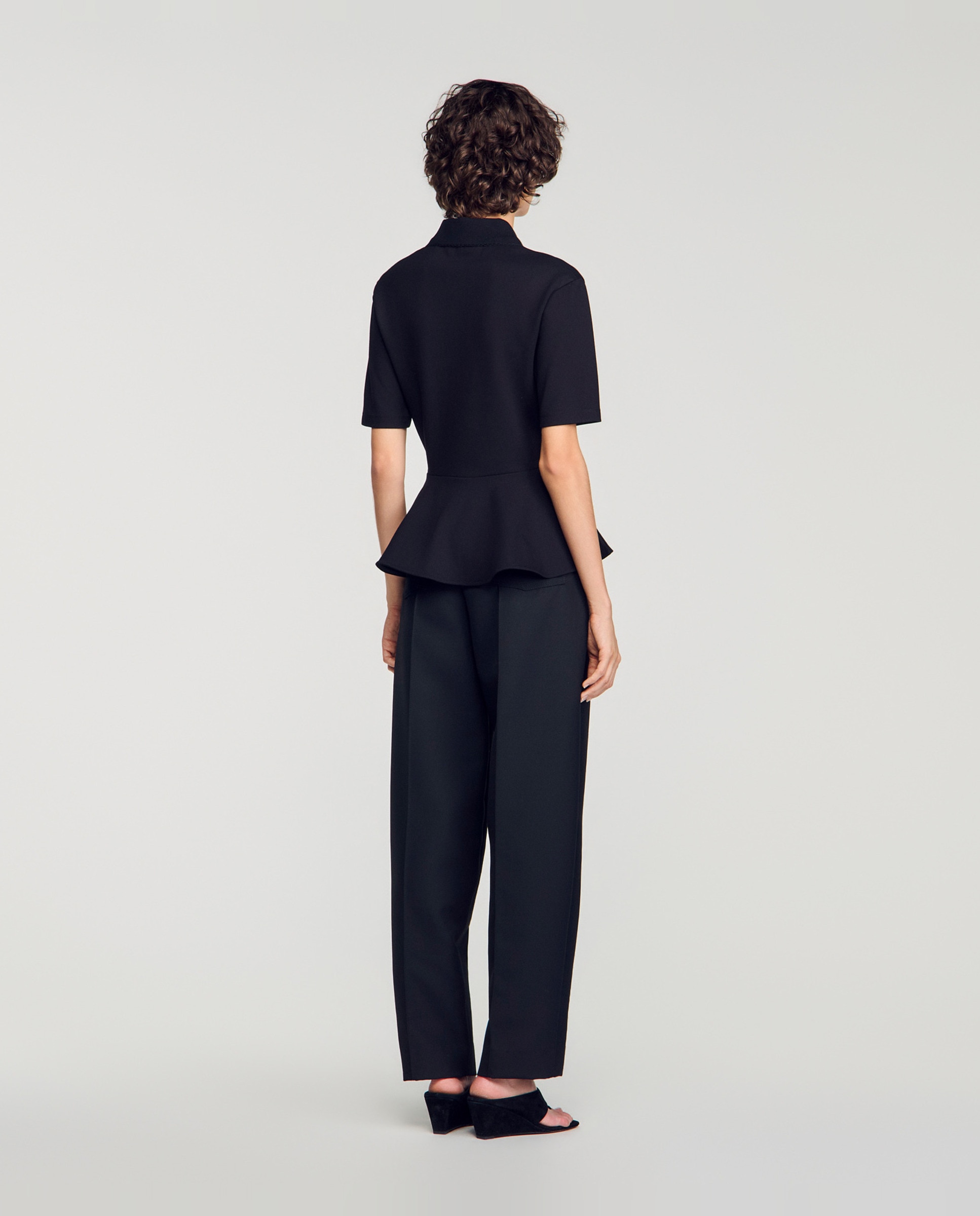 Camiseta de mujer peplo cuello polo - Sandro - Negro Negro-2