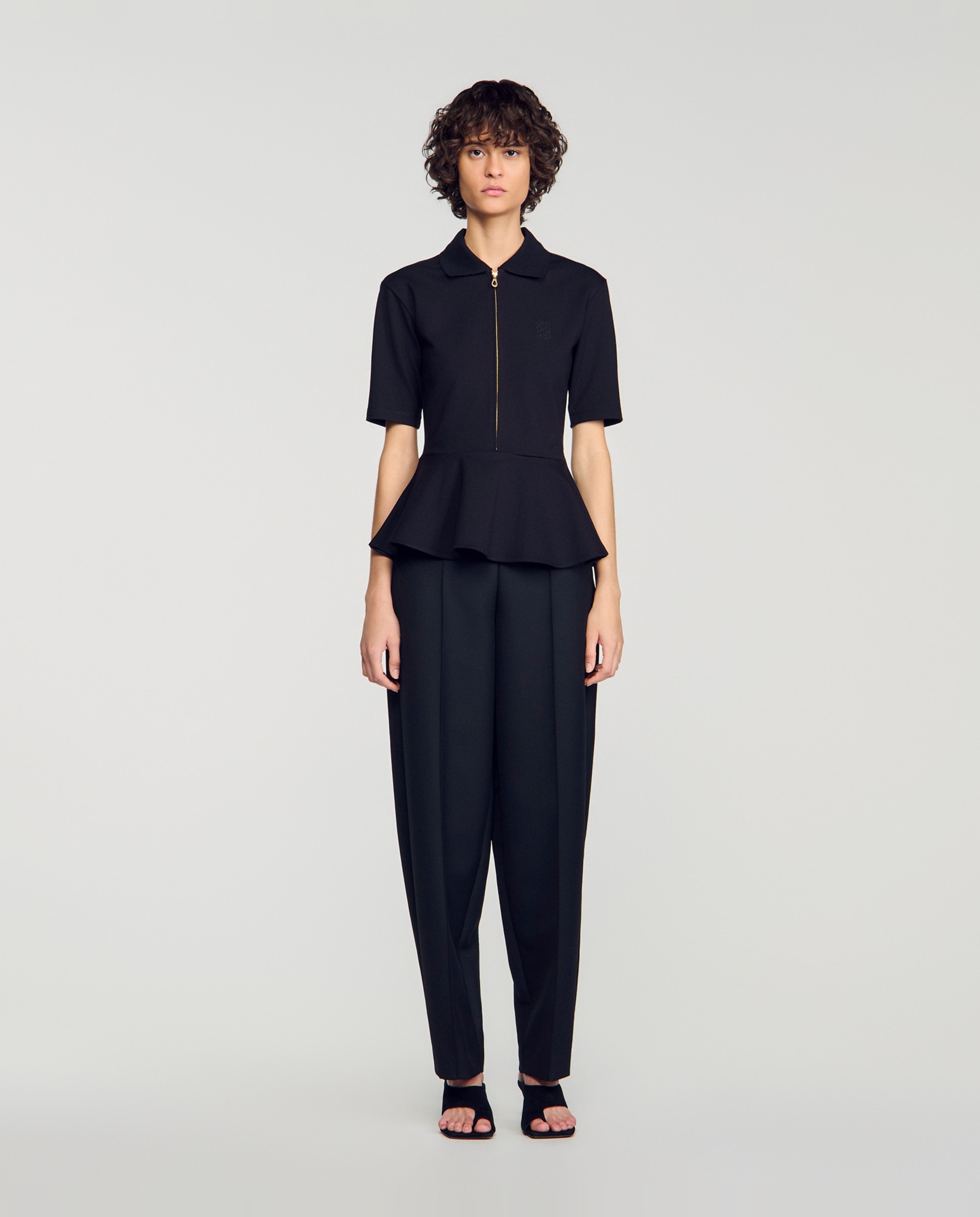 Camiseta de mujer peplo cuello polo - Sandro - Negro Negro-3
