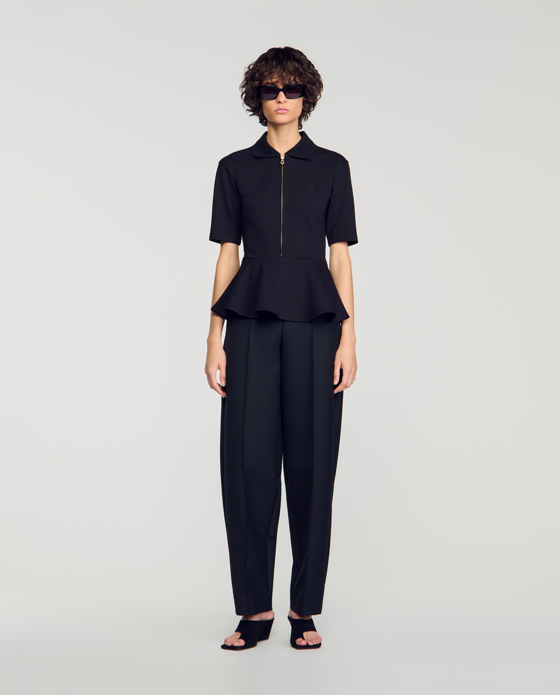 Camiseta de mujer peplo cuello polo - Sandro - Negro Negro-5