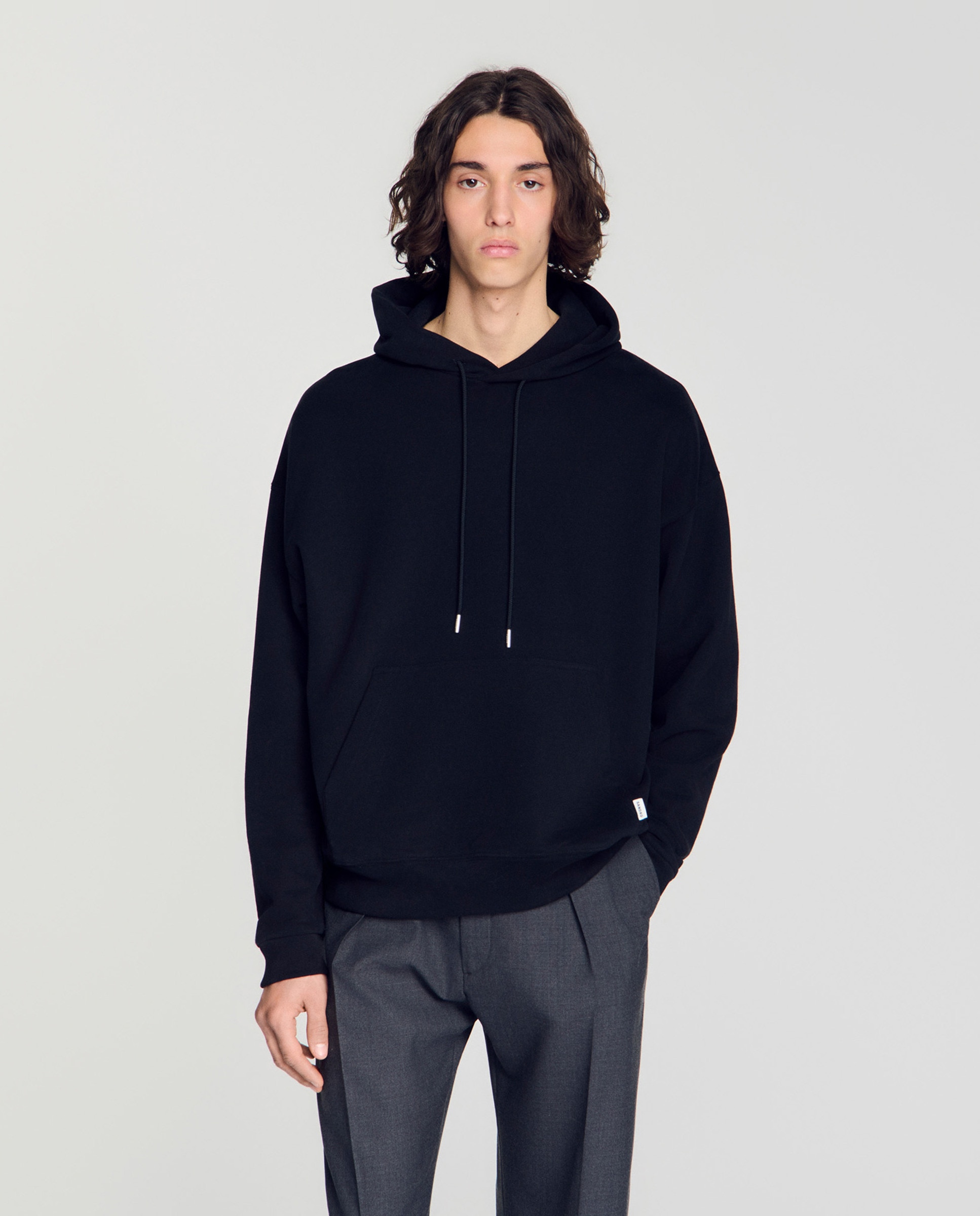 Imagen 0 de Sudadera con capucha de hombre oversize de muletón no cepillado Negro