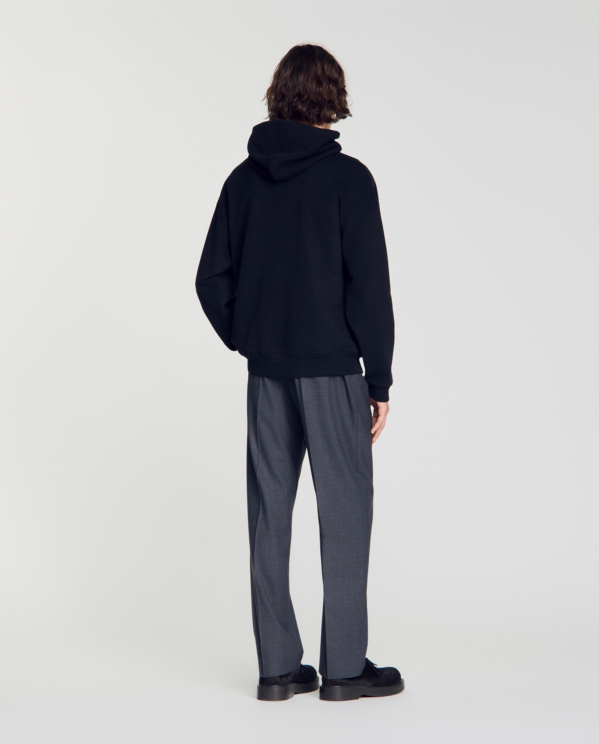 Sudadera con capucha de hombre oversize de muletón no cepillado - Sandro - Negro Negro-2