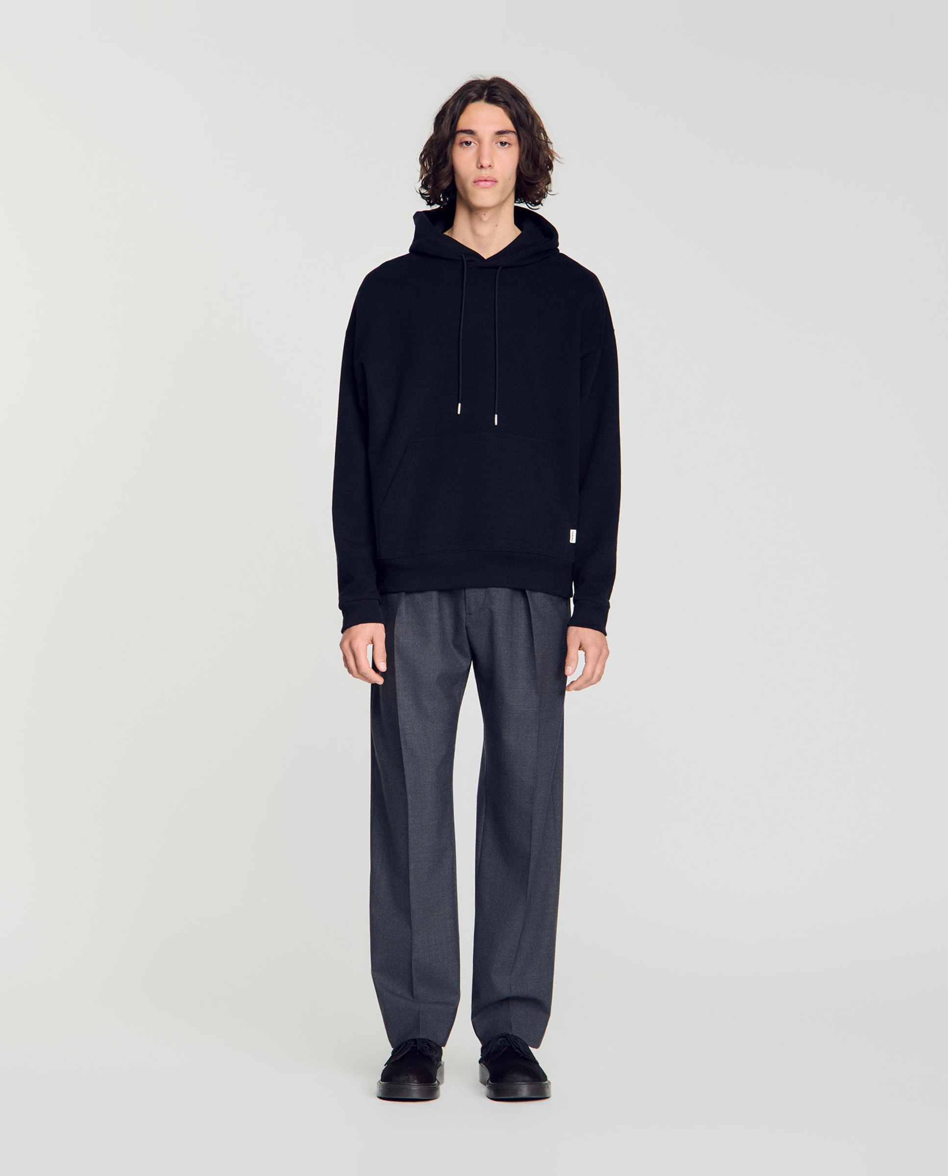 Sudadera con capucha de hombre oversize de muletón no cepillado - Sandro - Negro Negro-3