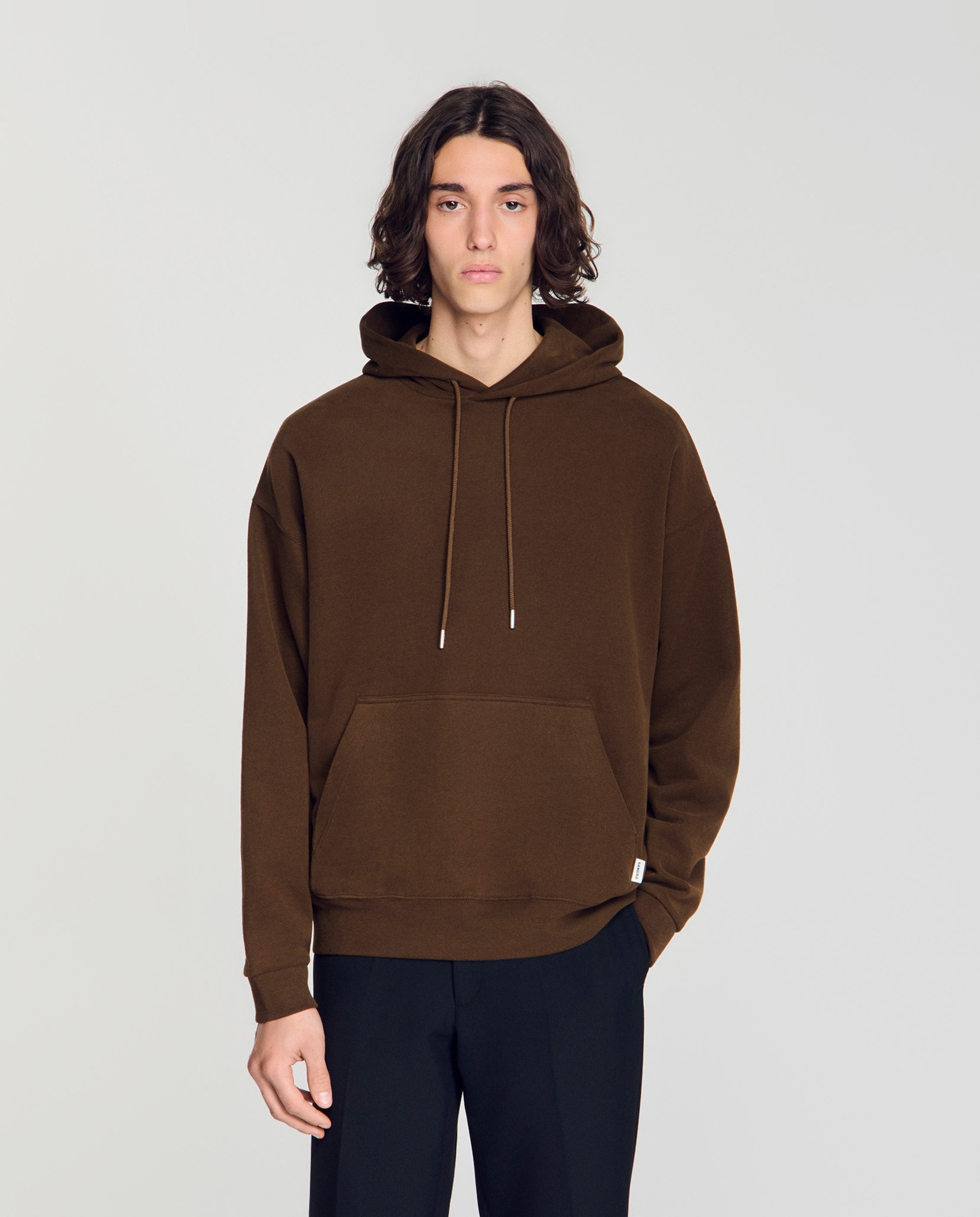 Sudadera con capucha de hombre oversize de muletón no cepillado - Sandro - Marrón Marrón-1