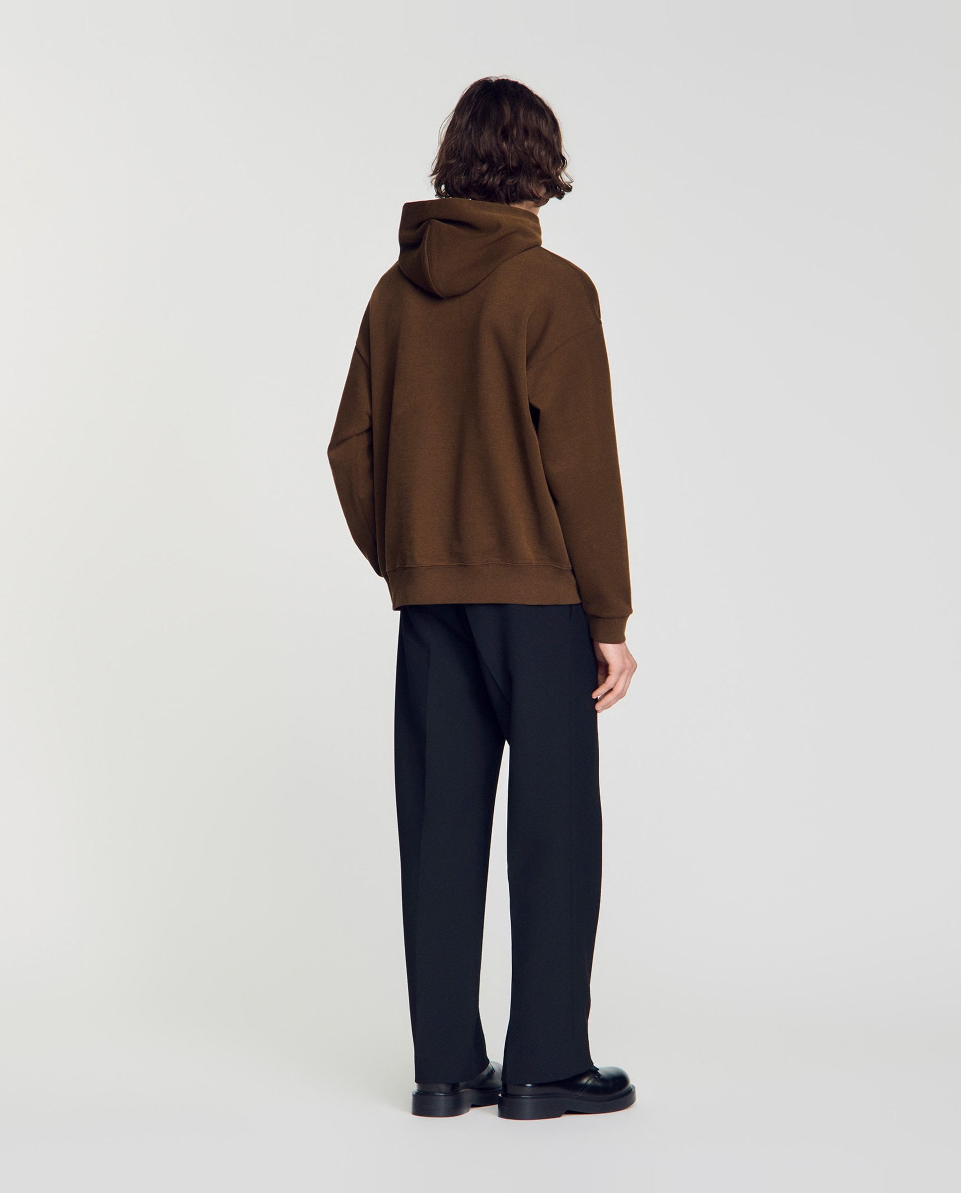 Sudadera con capucha de hombre oversize de muletón no cepillado - Sandro - Marrón Marrón-2
