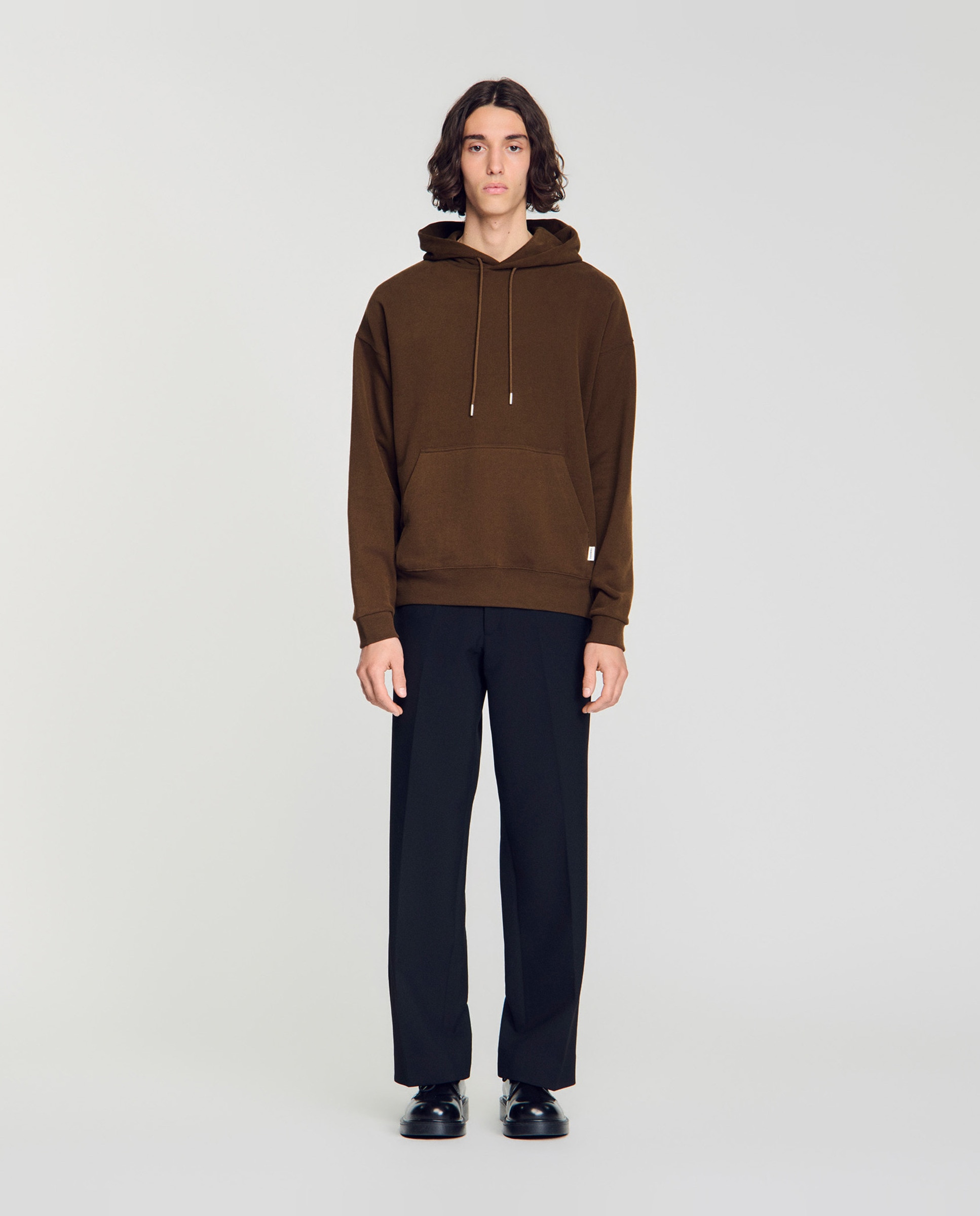 Sudadera con capucha de hombre oversize de muletón no cepillado - Sandro - Marrón Marrón-3