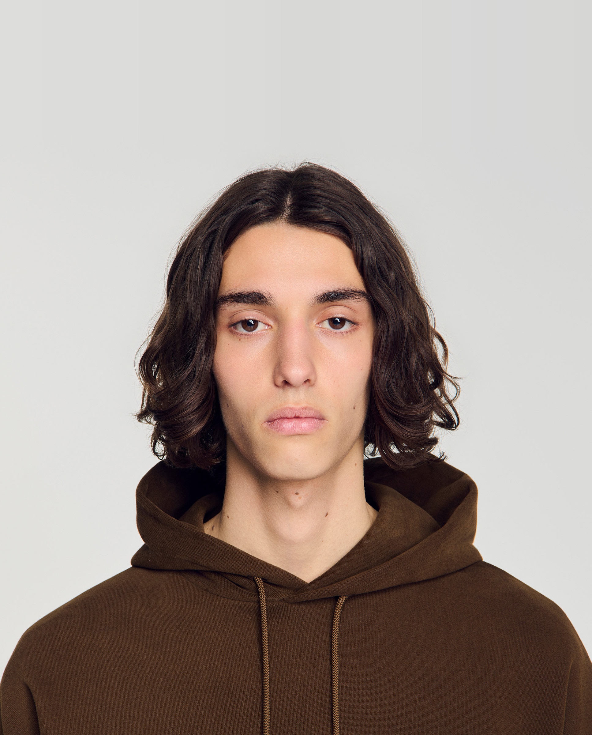 Sudadera con capucha de hombre oversize de muletón no cepillado - Sandro - Marrón Marrón-4