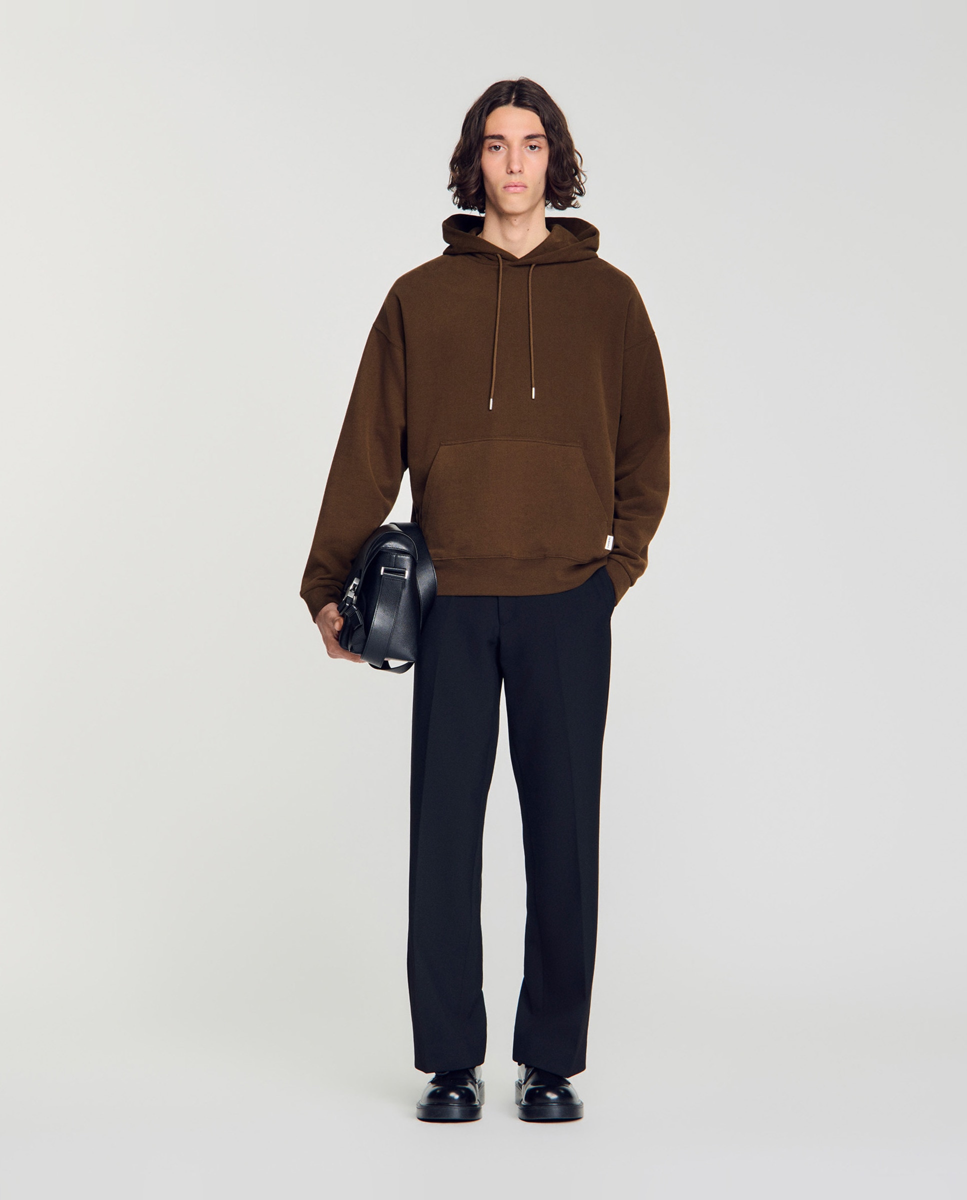 Sudadera con capucha de hombre oversize de muletón no cepillado - Sandro - Marrón Marrón-5