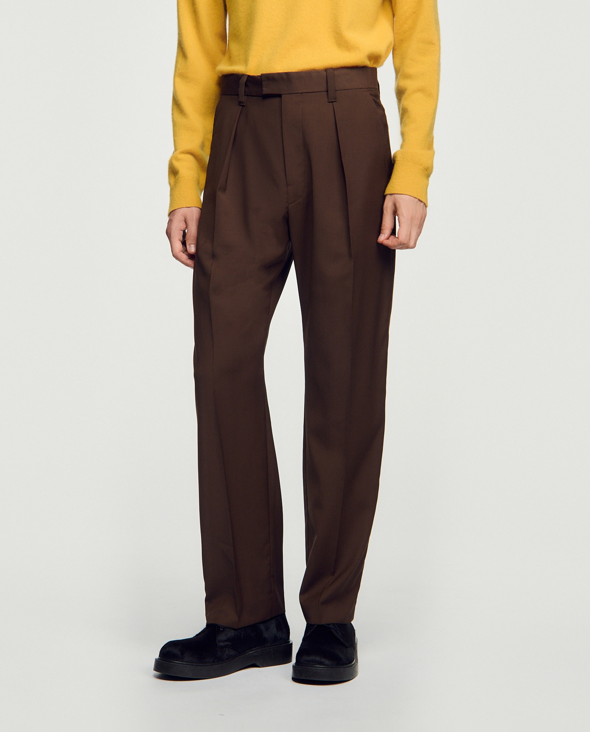 Pantalón de vestir de hombre ancho de lana virgen - Sandro - Marrón oscuro Marrón oscuro-2