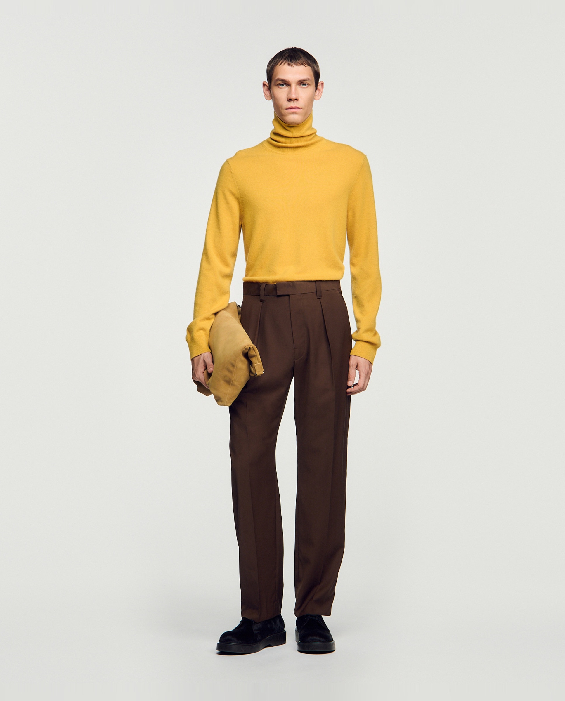 Pantalón de vestir de hombre ancho de lana virgen - Sandro - Marrón oscuro Marrón oscuro-5