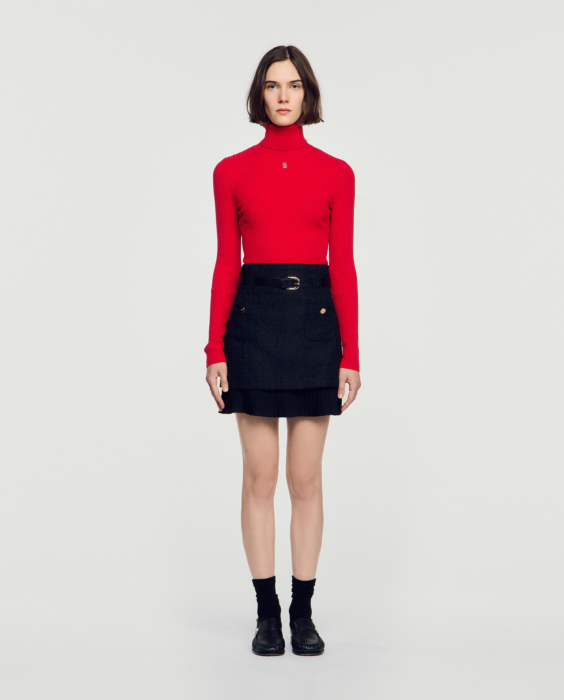 Falda corta de tweed 2 en 1 - Sandro - Negro Negro-1