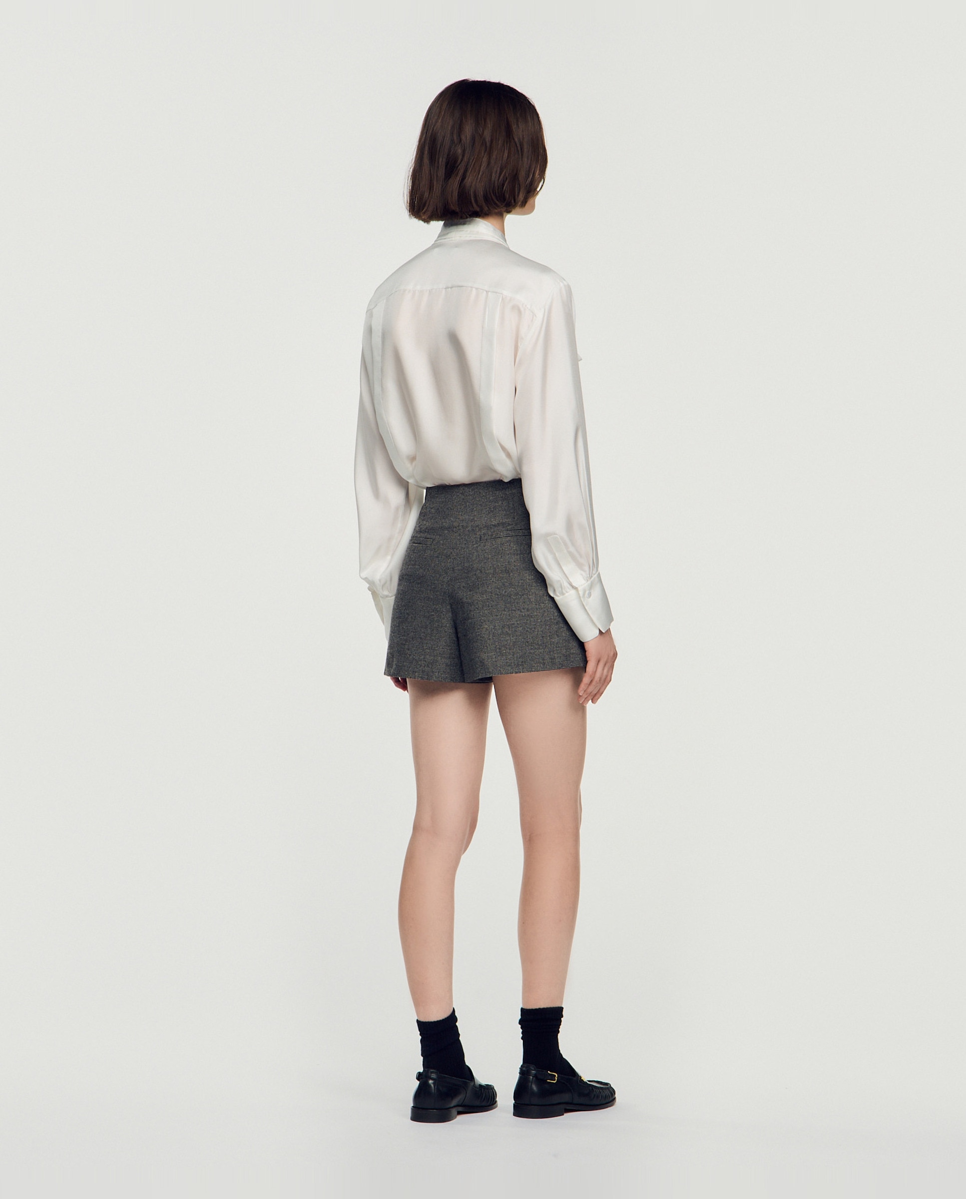 Short de mujer de lana pata de gallo y corte evasé - Sandro - Gris Gris-3