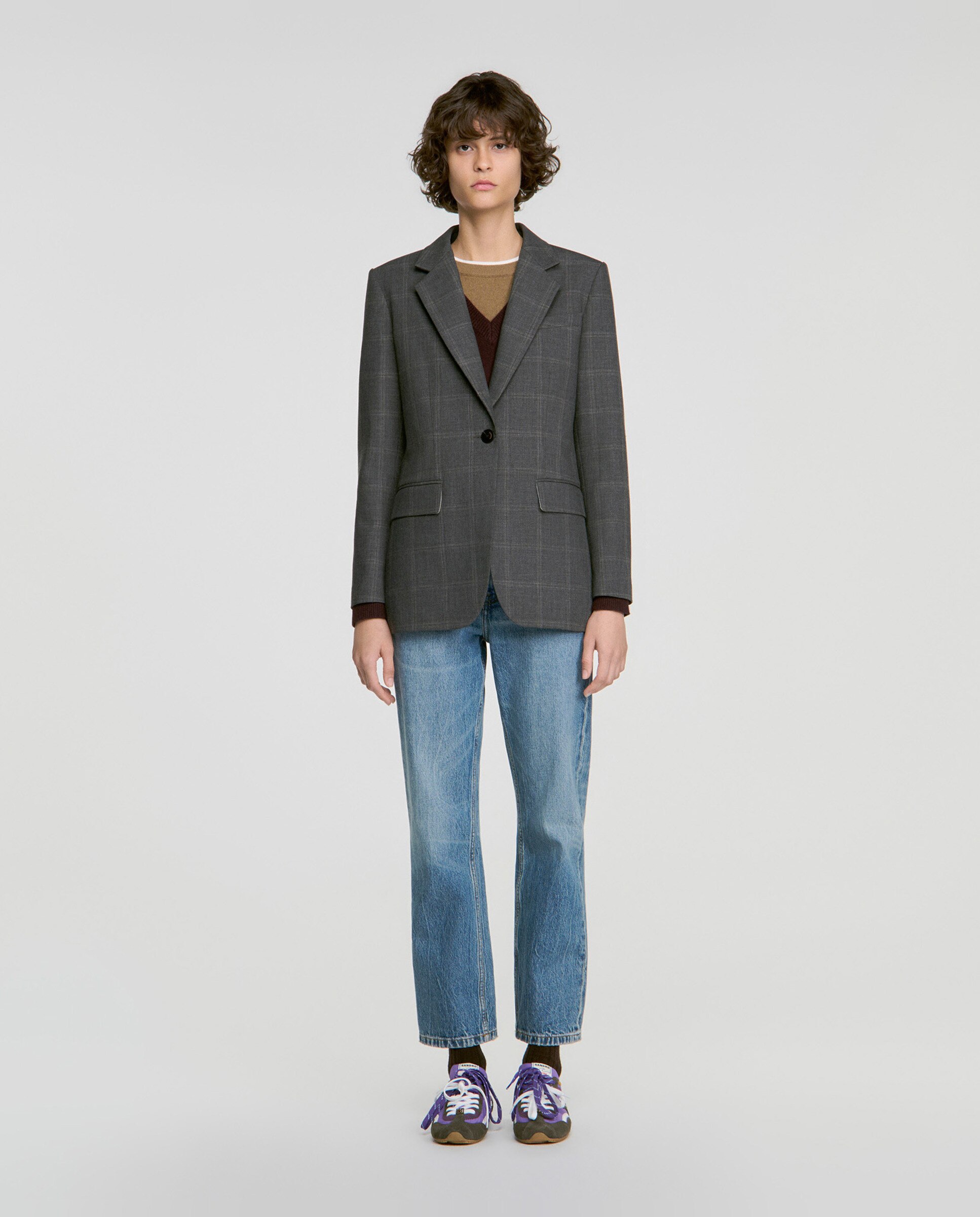 Americana de mujer entallada de cuadros - Sandro - Gris Gris-3
