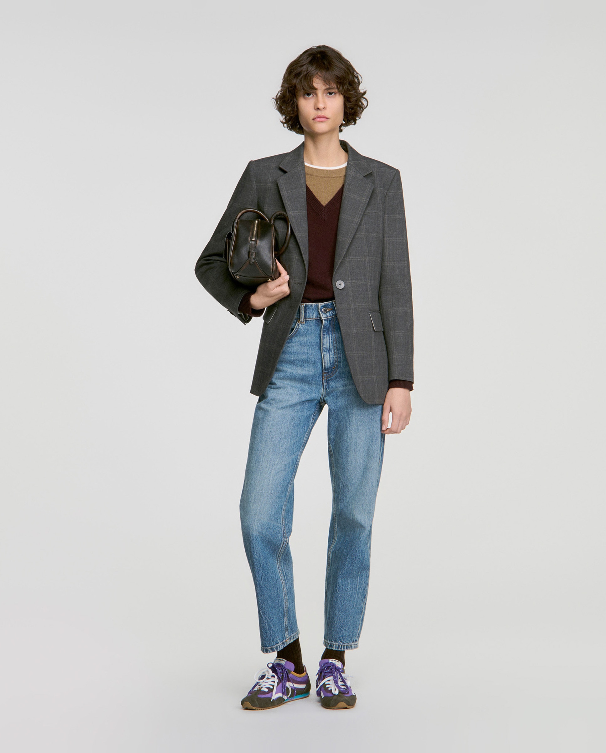 Americana de mujer entallada de cuadros - Sandro - Gris Gris-4