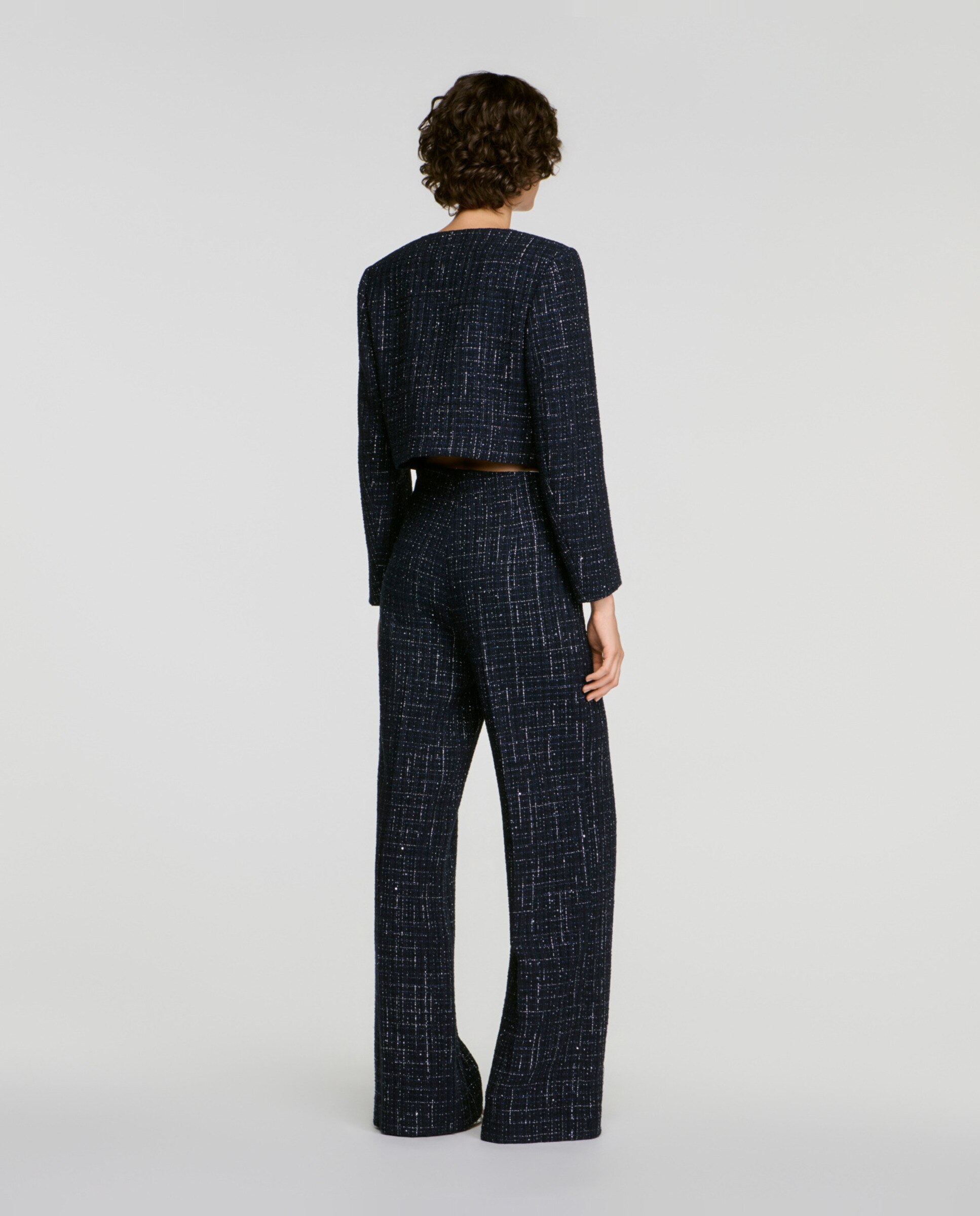 Chaqueta corta de mujer en tweed de fantasía - Sandro - Azul Azul-2
