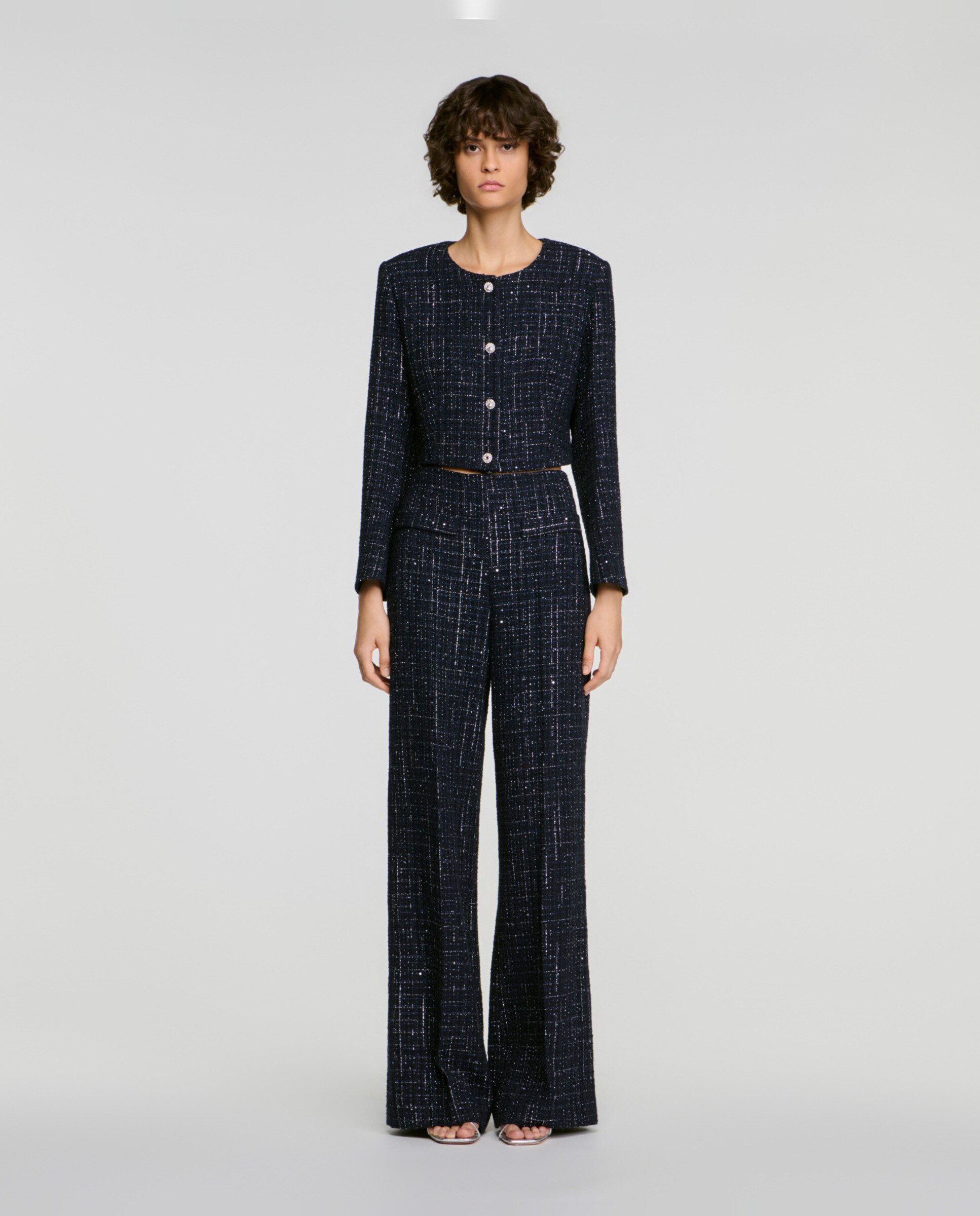 Chaqueta corta de mujer en tweed de fantasía - Sandro - Azul Azul-3