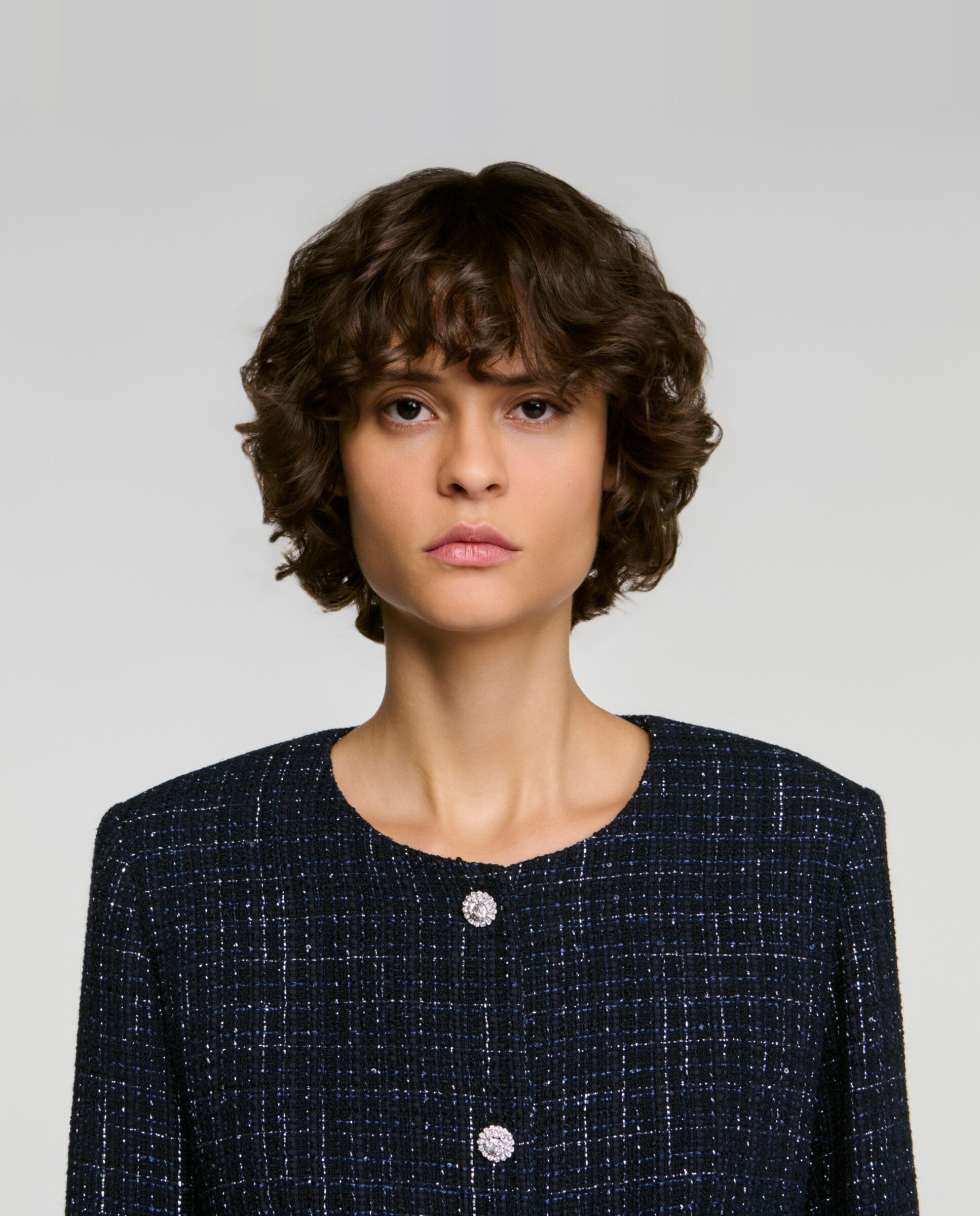 Chaqueta corta de mujer en tweed de fantasía - Sandro - Azul Azul-5