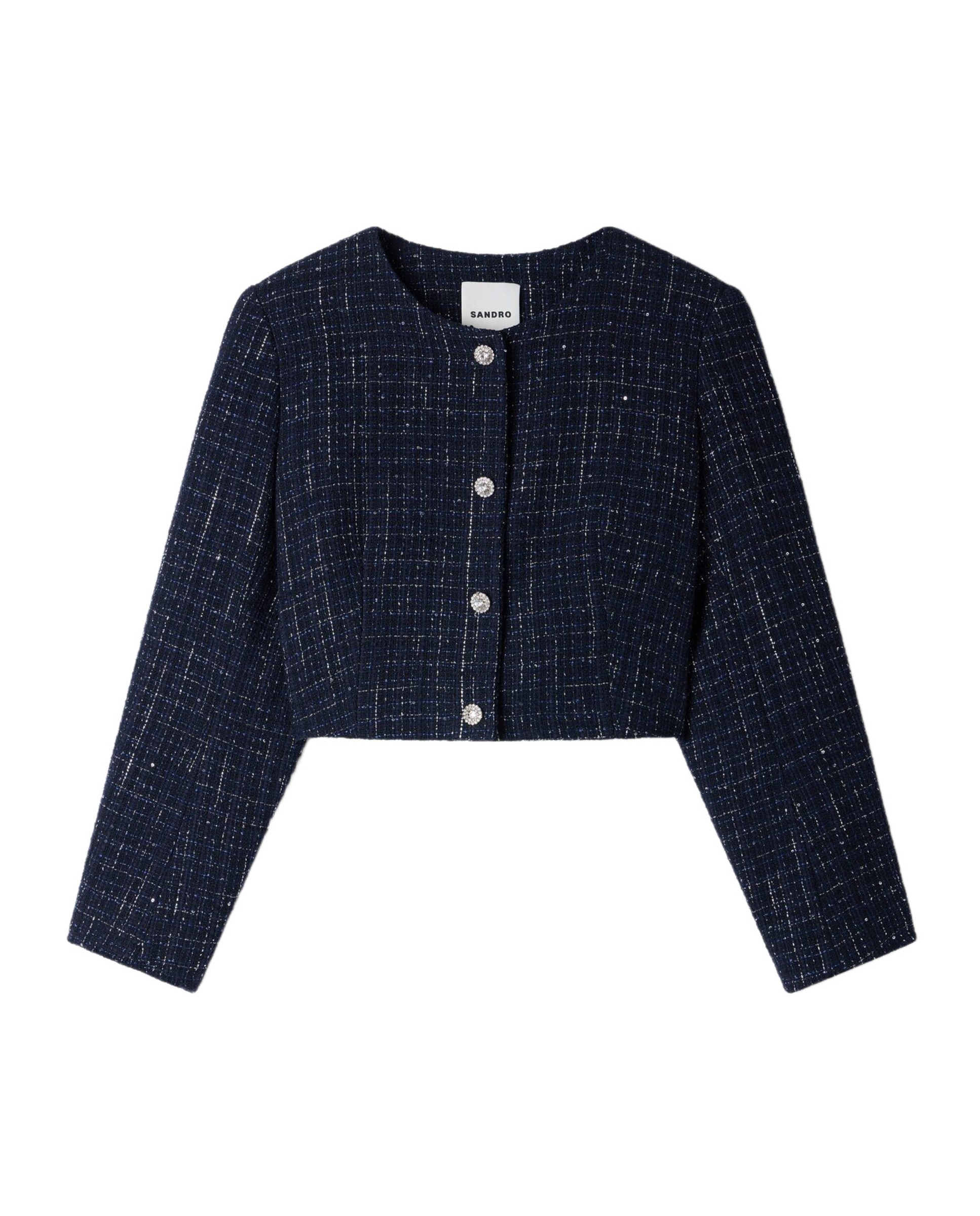 Chaqueta corta de mujer en tweed de fantasía - Sandro - Azul Azul-6
