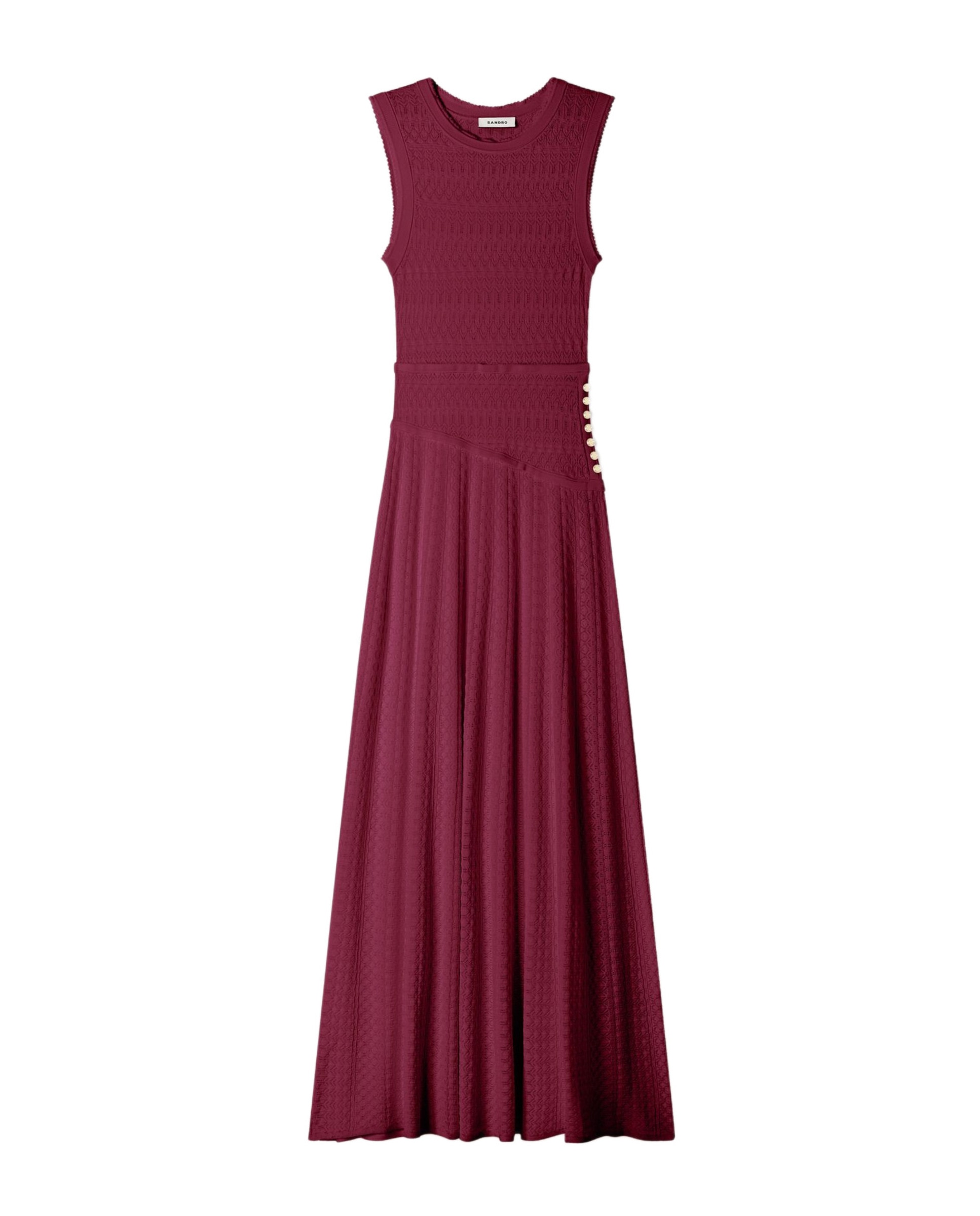Vestido largo acampanado de punto pointelle sin mangas - Sandro - Rojo Rojo-6