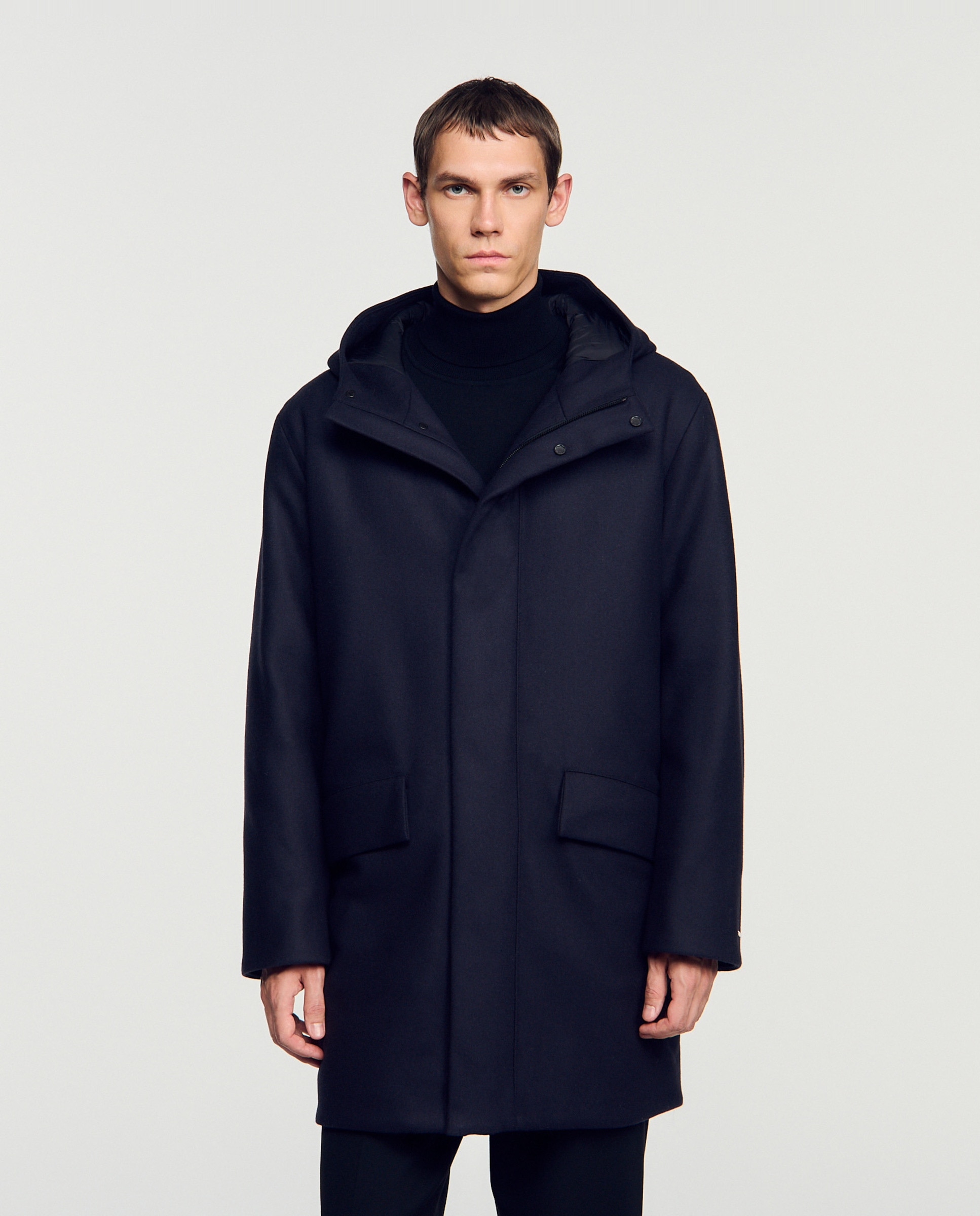 Parka de hombre acolchada con capucha de lana y cachemira - Sandro - Azul marino Azul marino-1